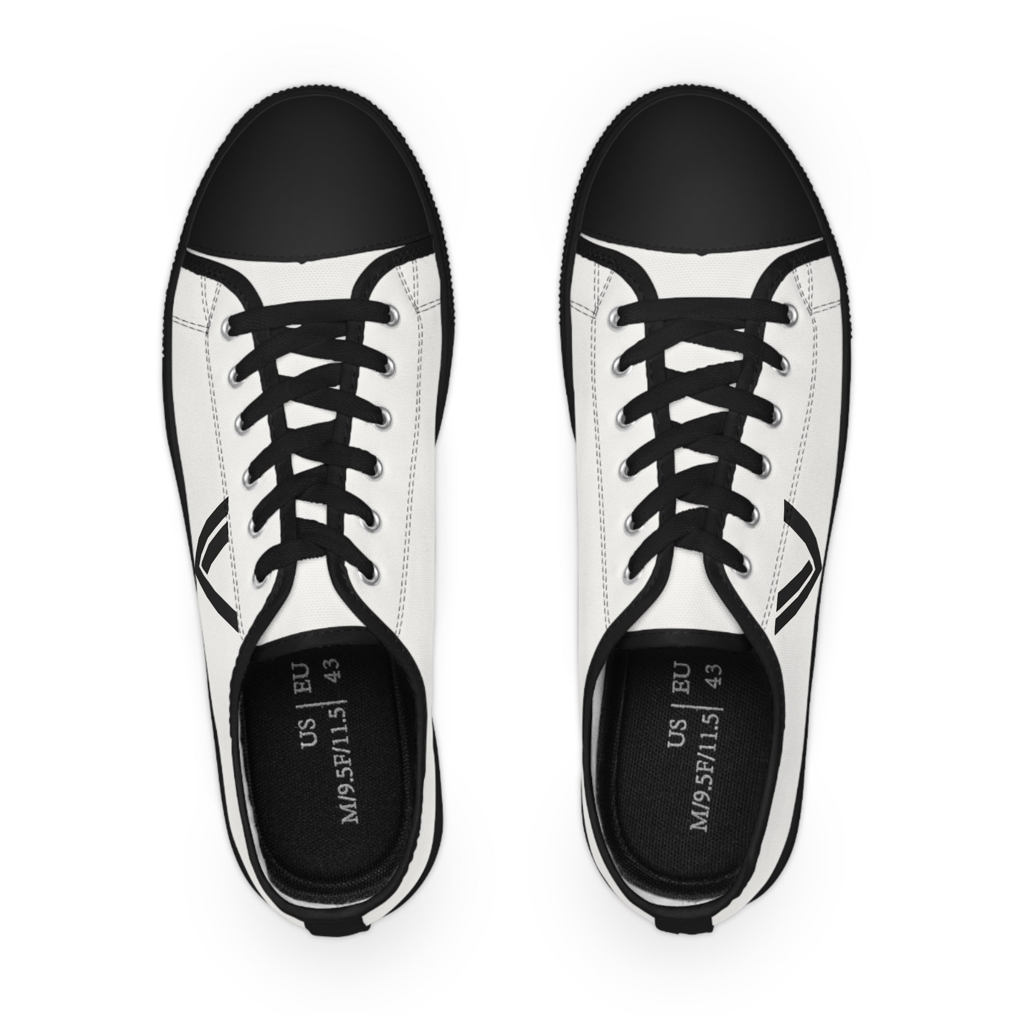 Men's White Low Top Sneakers — Minimal Black Chevron Canvas Shoes