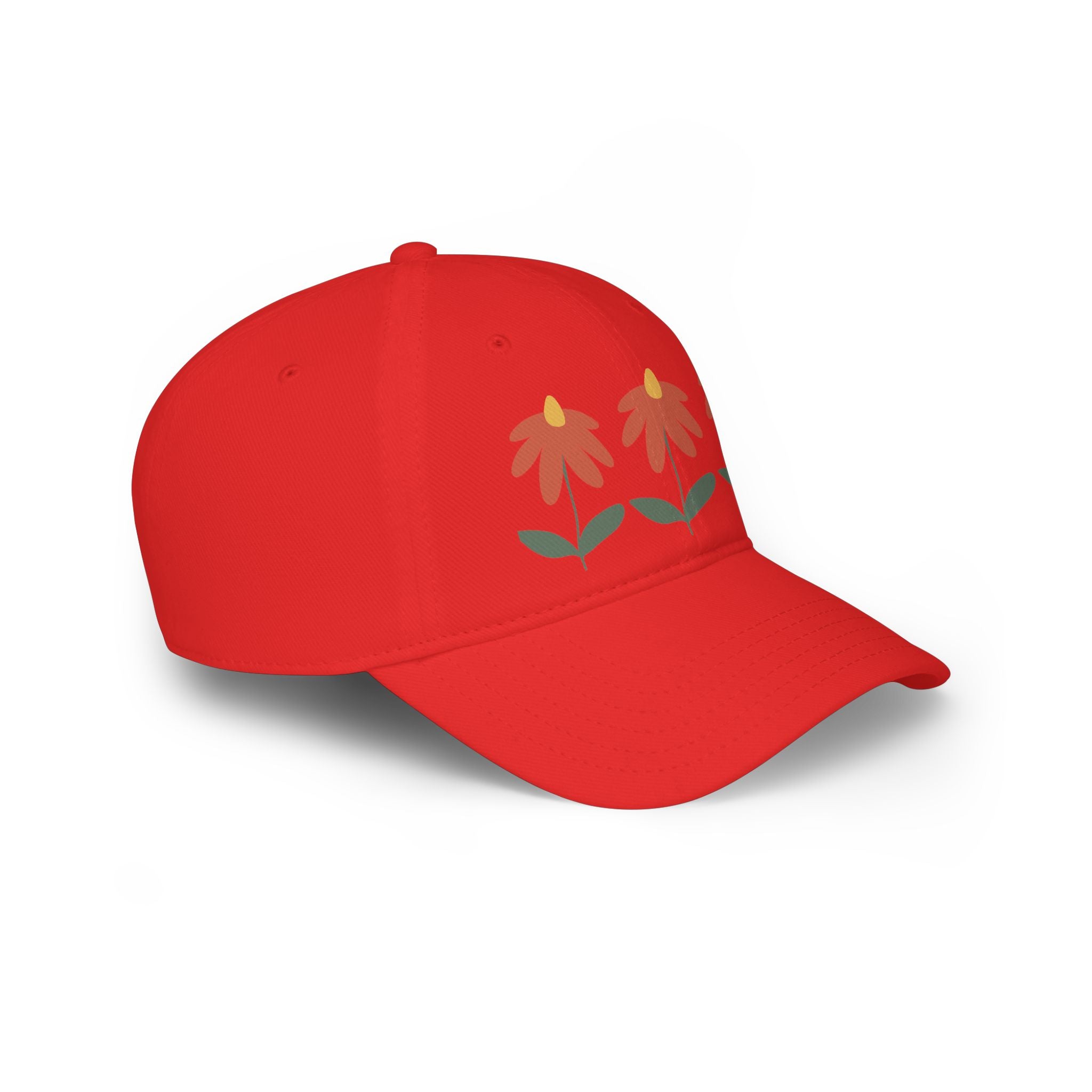 Red Floral Baseball Cap – Trio Flower Design (Low Profile)