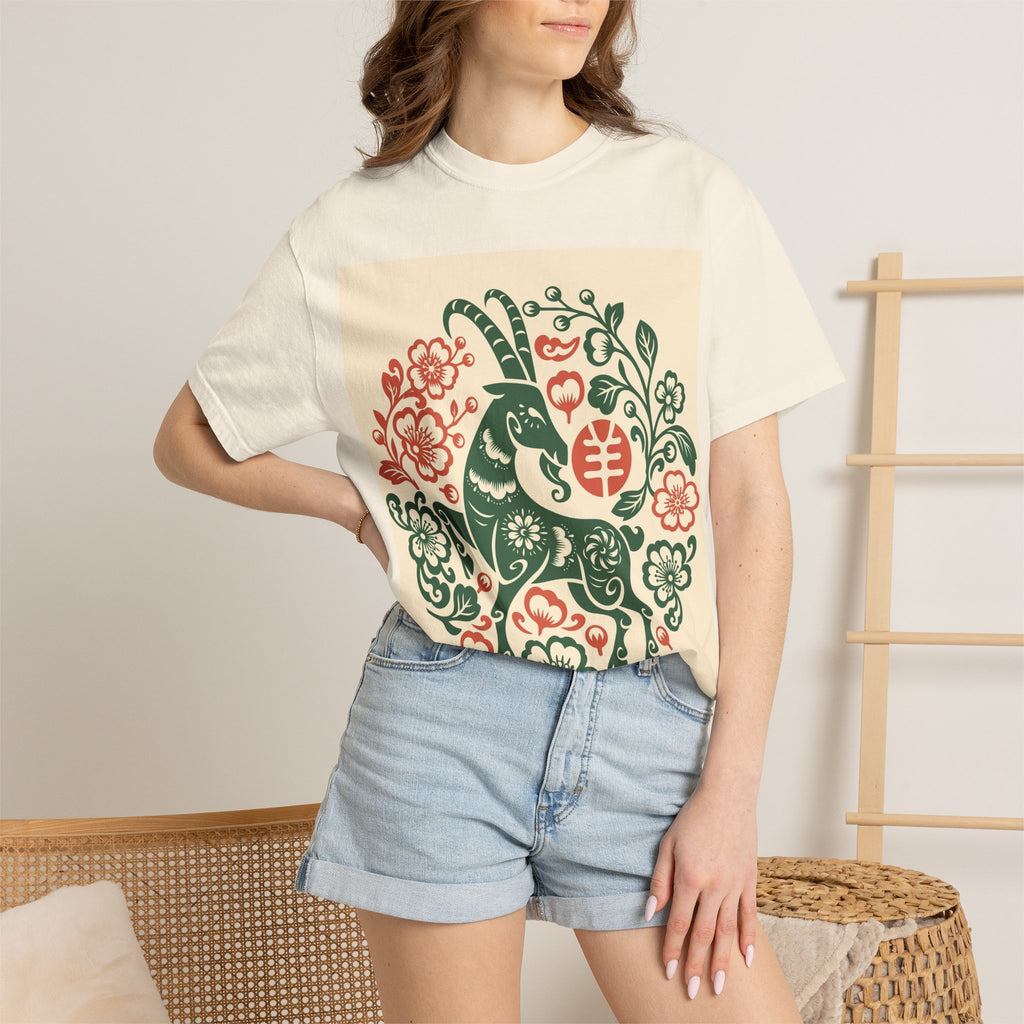 T-Shirt — Floral Zodiac Rabbit Print (Chinese Year of the Rabbit, Botanical Folk Art)