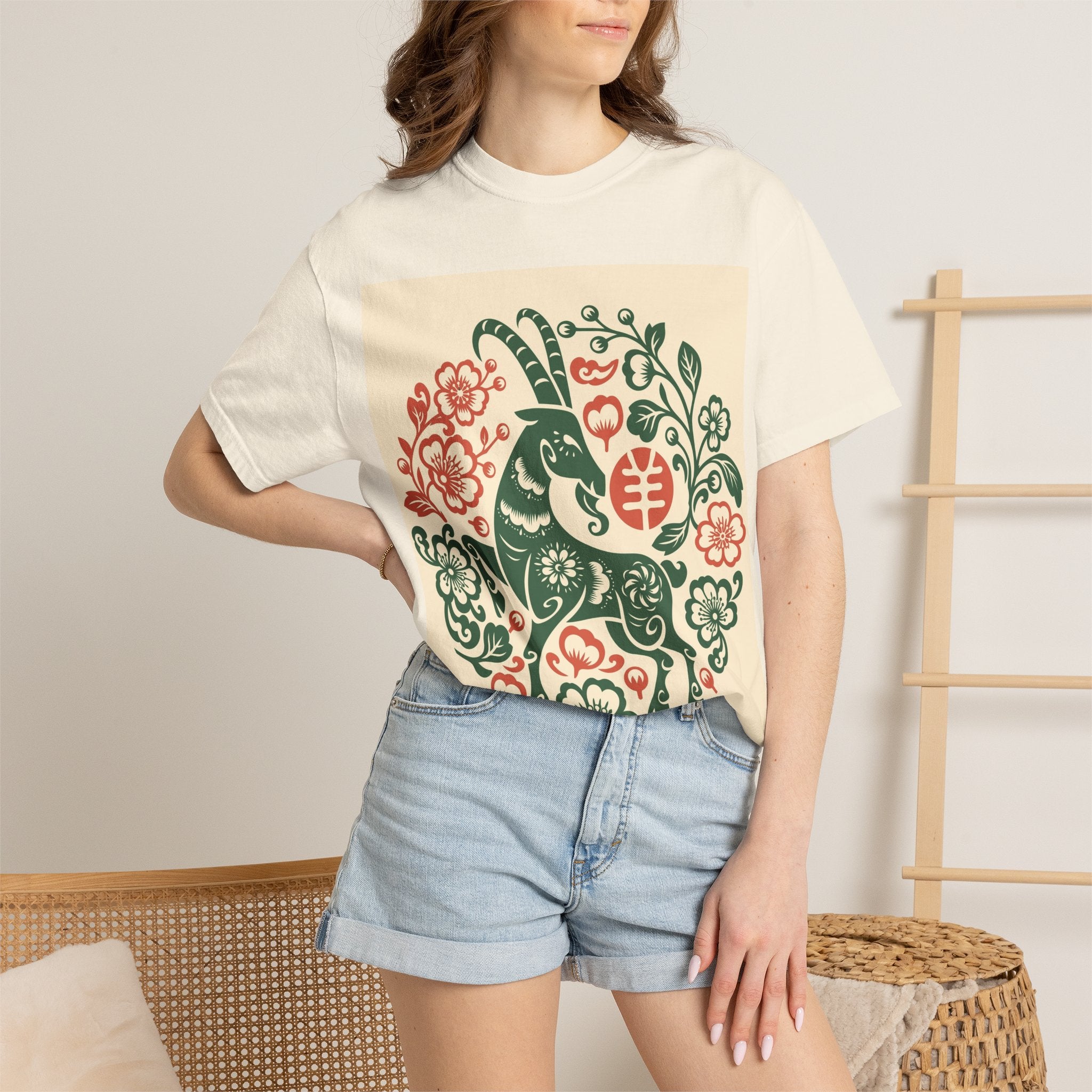 T-Shirt — Floral Zodiac Rabbit Print (Chinese Year of the Rabbit, Botanical Folk Art)