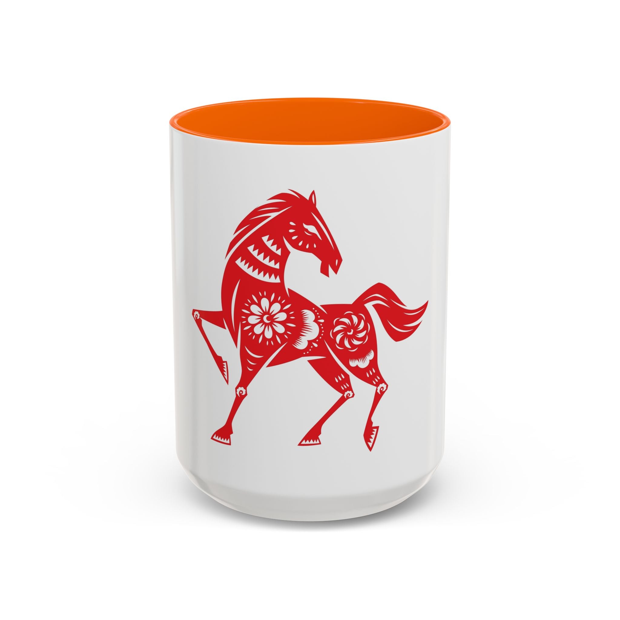 Chinese Paper-Cut Horse Accent Coffee Mug — Red Lunar New Year Design (11/15oz)