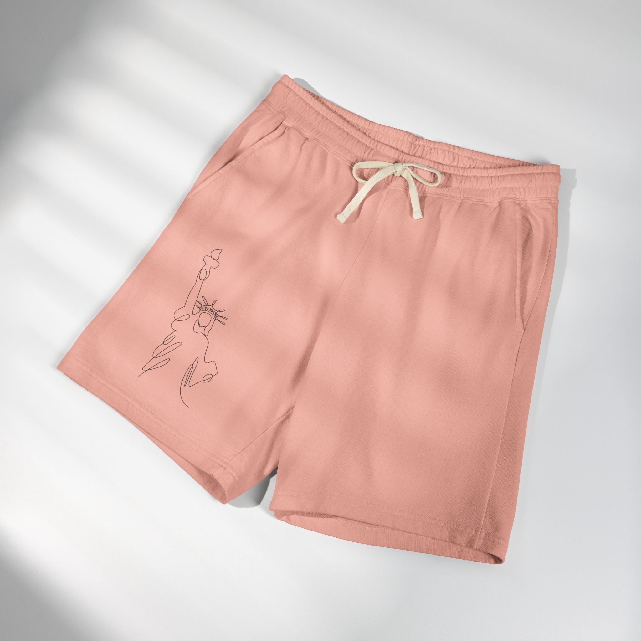 Lightweight Fleece Sweat Shorts — Minimal Statue of Liberty Line Art