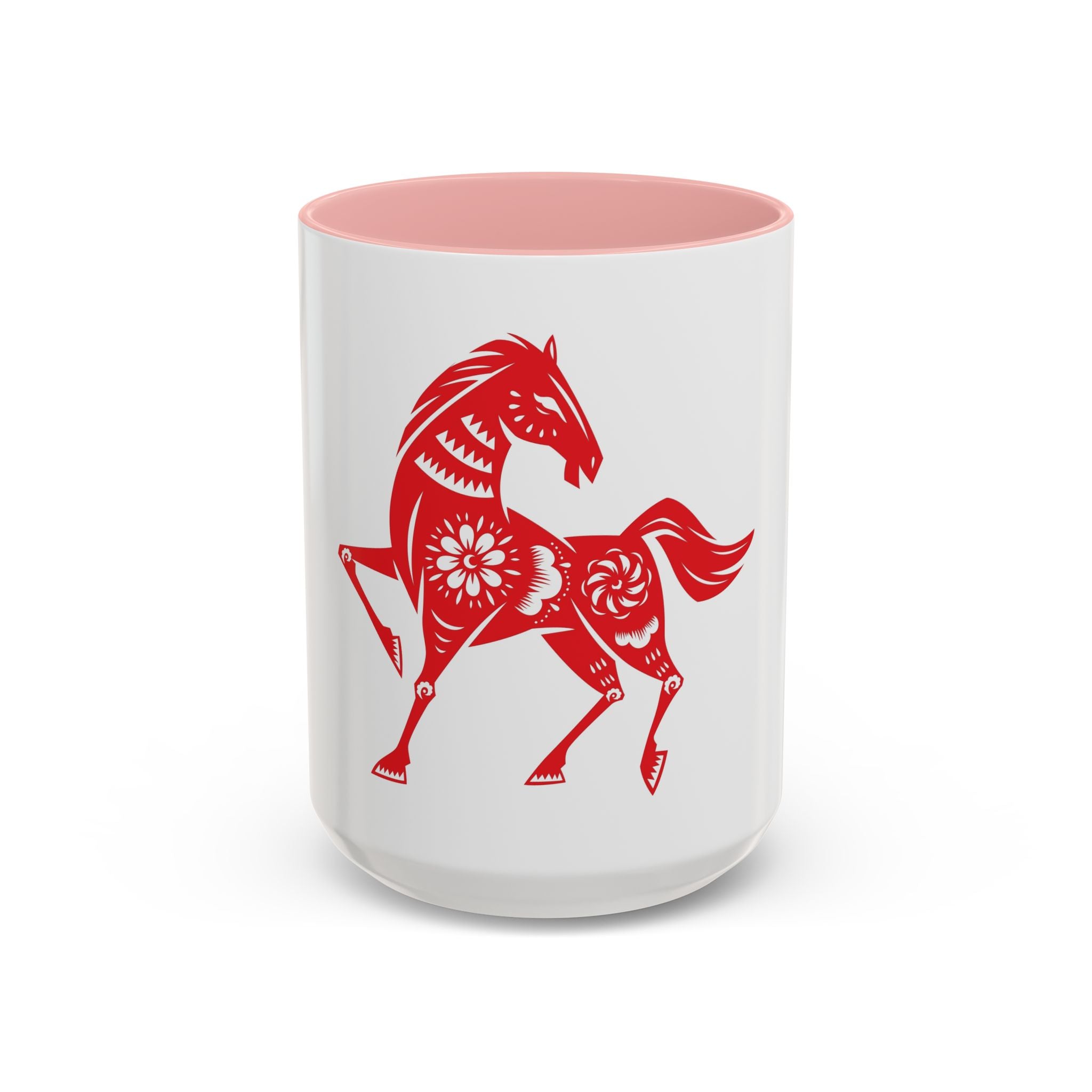 Chinese Paper-Cut Horse Accent Coffee Mug — Red Lunar New Year Design (11/15oz)