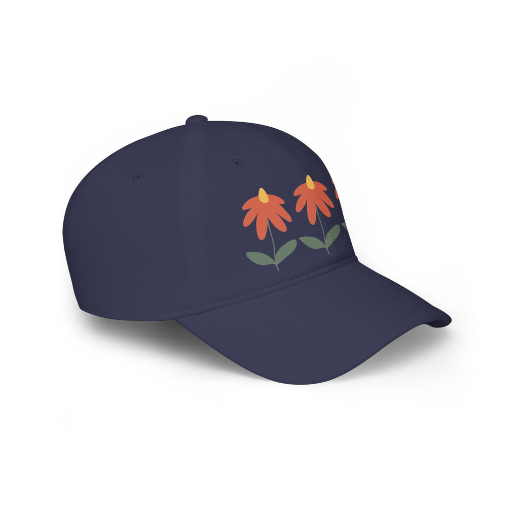 Red Floral Baseball Cap – Trio Flower Design (Low Profile)