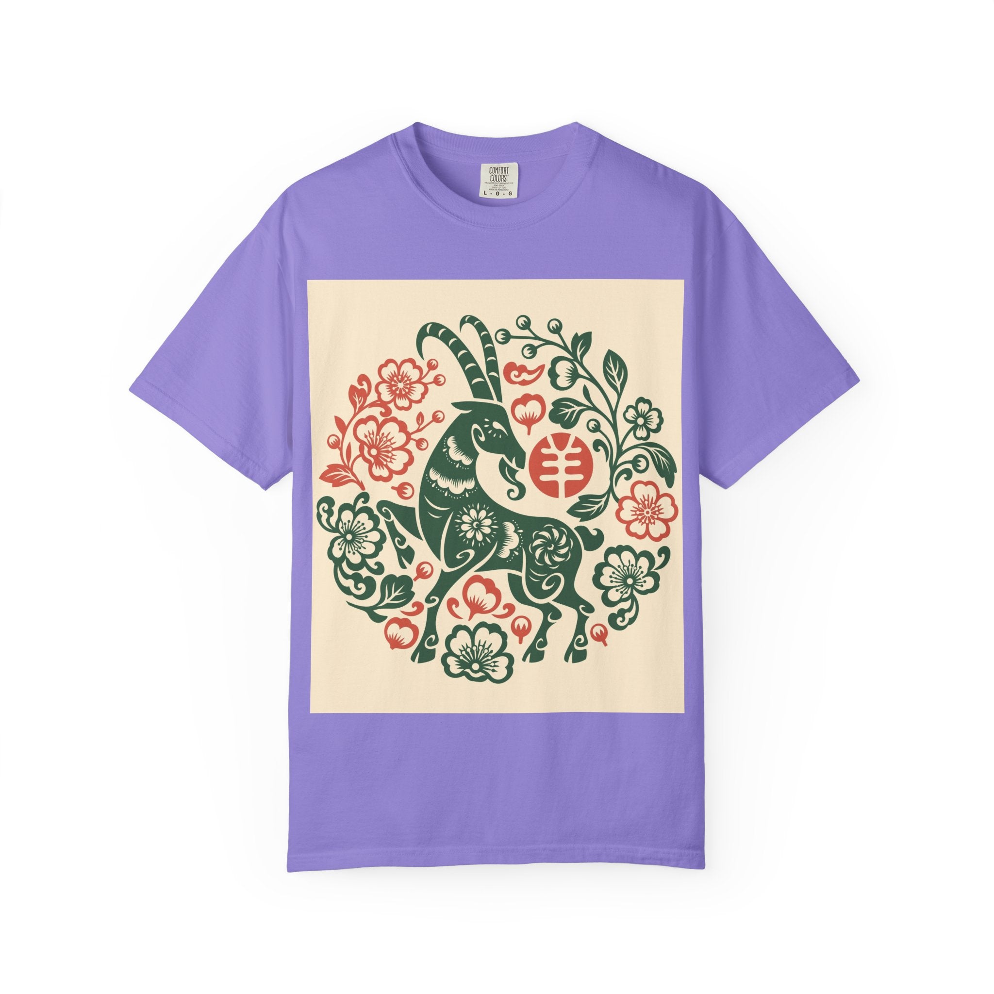 T-Shirt — Floral Zodiac Rabbit Print (Chinese Year of the Rabbit, Botanical Folk Art)