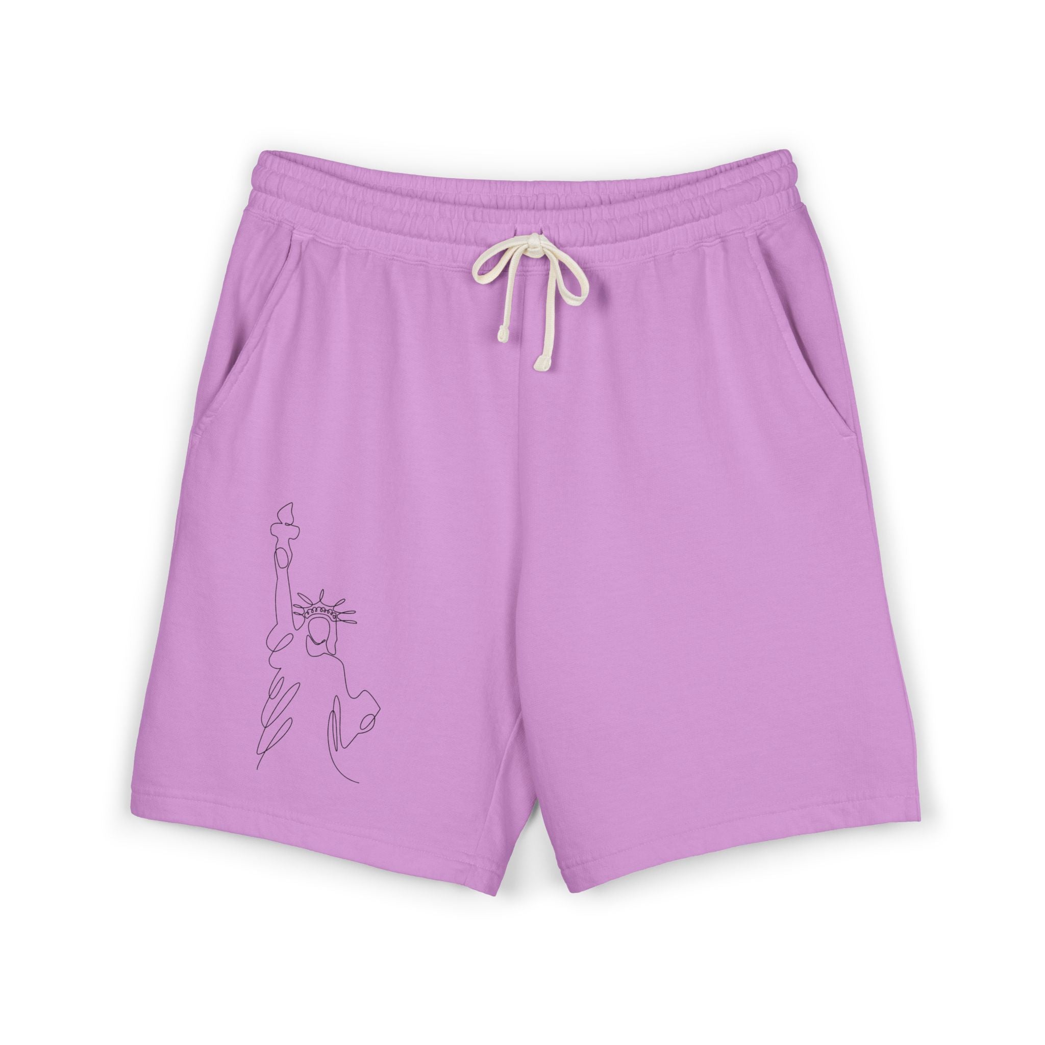 Lightweight Fleece Sweat Shorts — Minimal Statue of Liberty Line Art