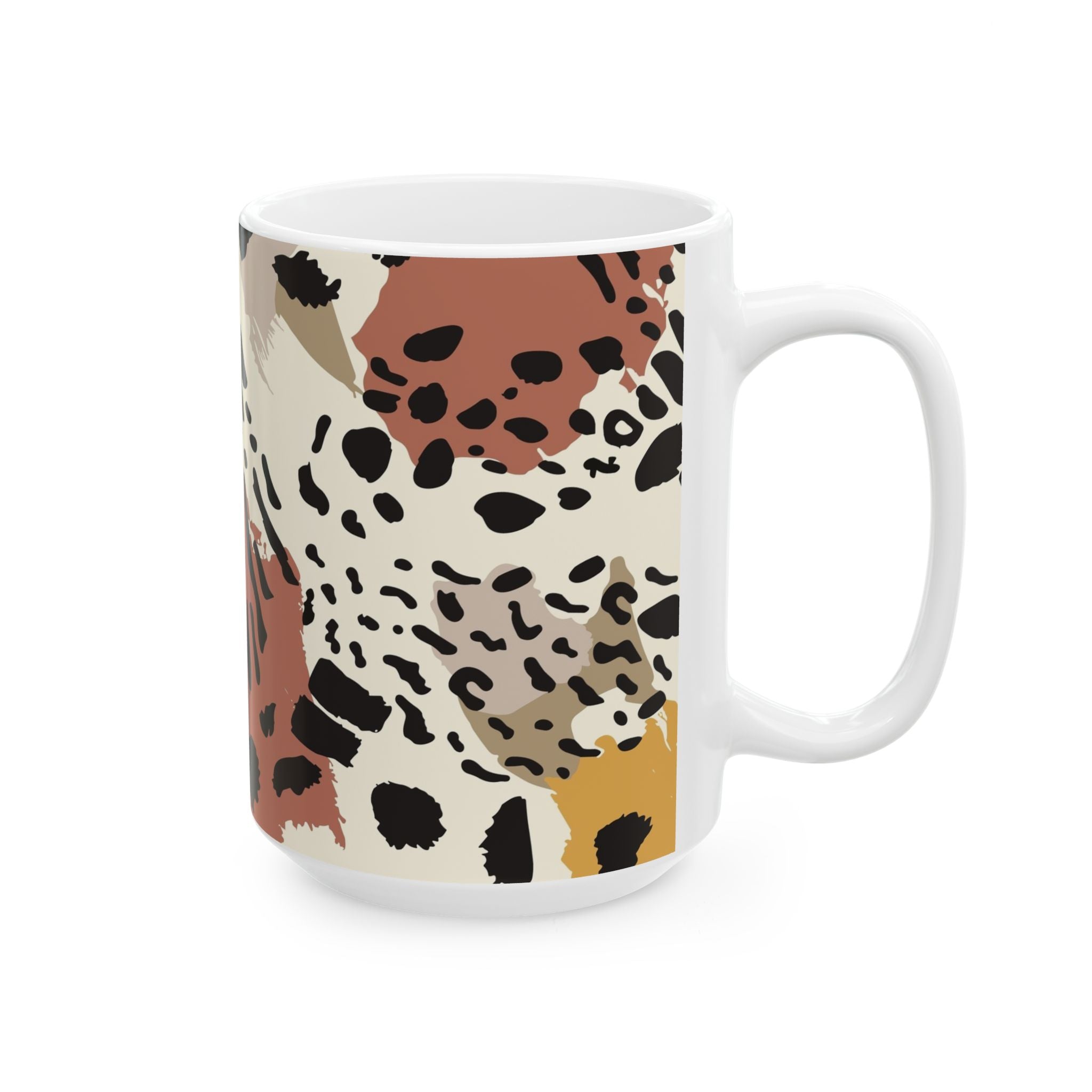 Leopard Brushstroke Ceramic Mug — Earth Tones Animal Print Coffee Cup (11oz/15oz)