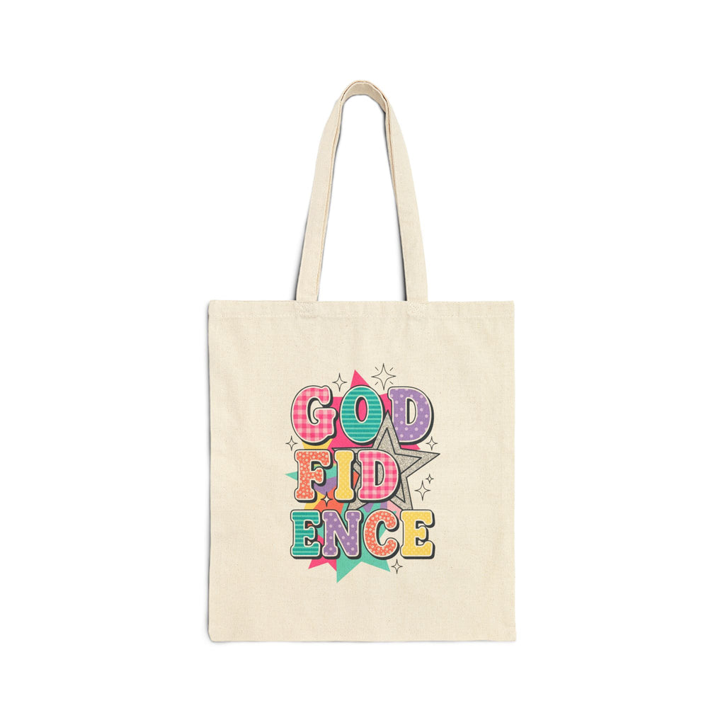 Godfidence Tote | Christian Rainbow Scripture Quote, Colorful Faith Canvas Tote
