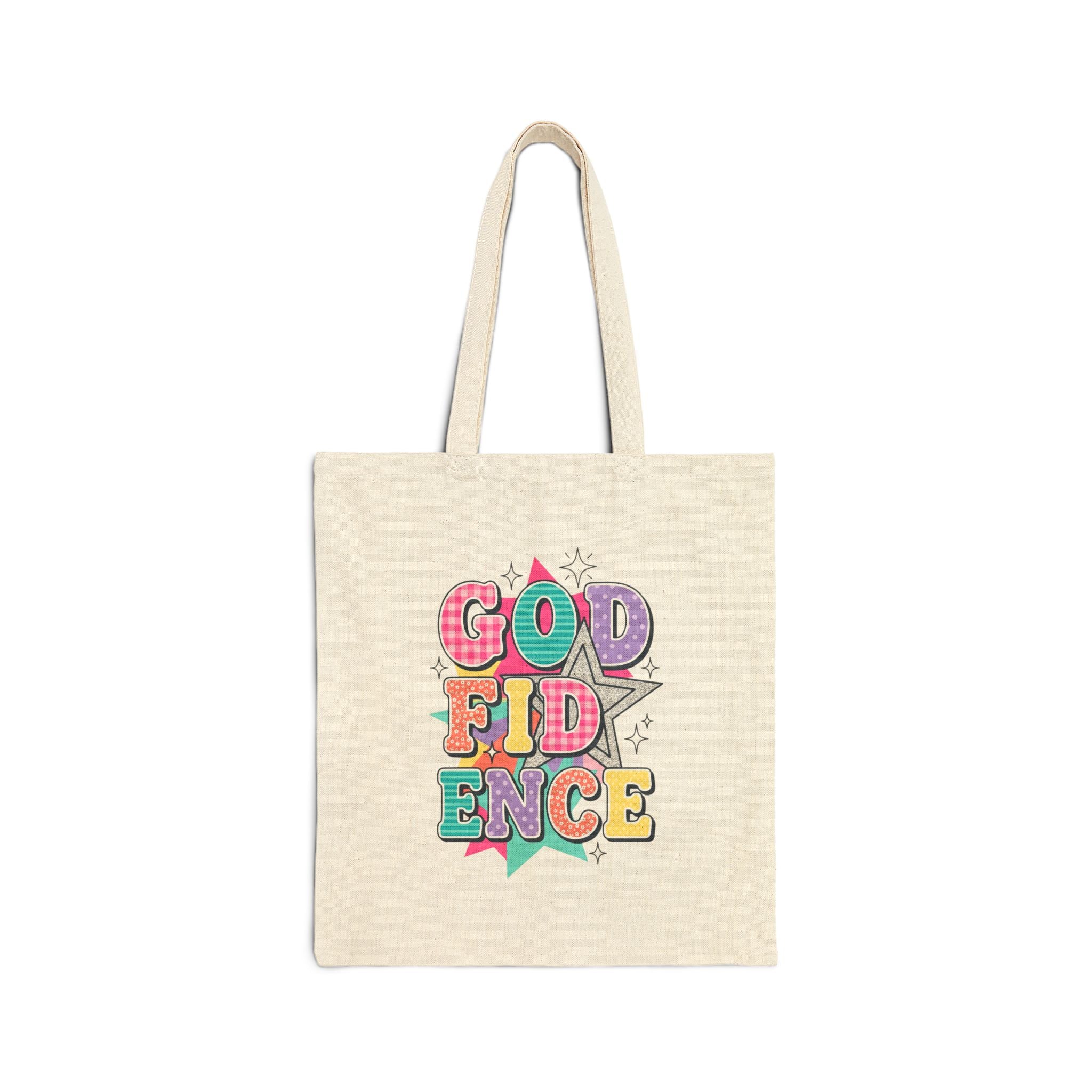 Godfidence Tote | Christian Rainbow Scripture Quote, Colorful Faith Canvas Tote
