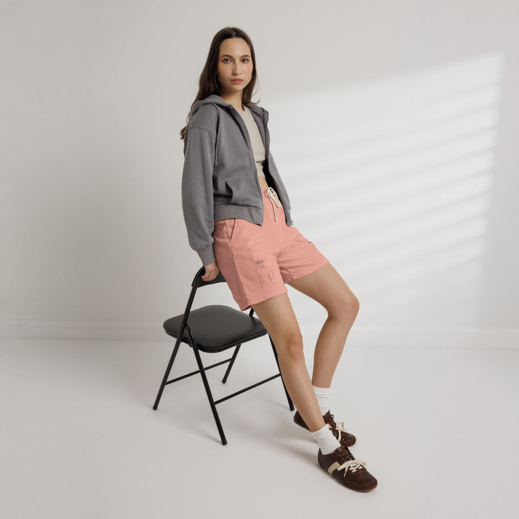 Lightweight Fleece Sweat Shorts — Minimal Statue of Liberty Line Art