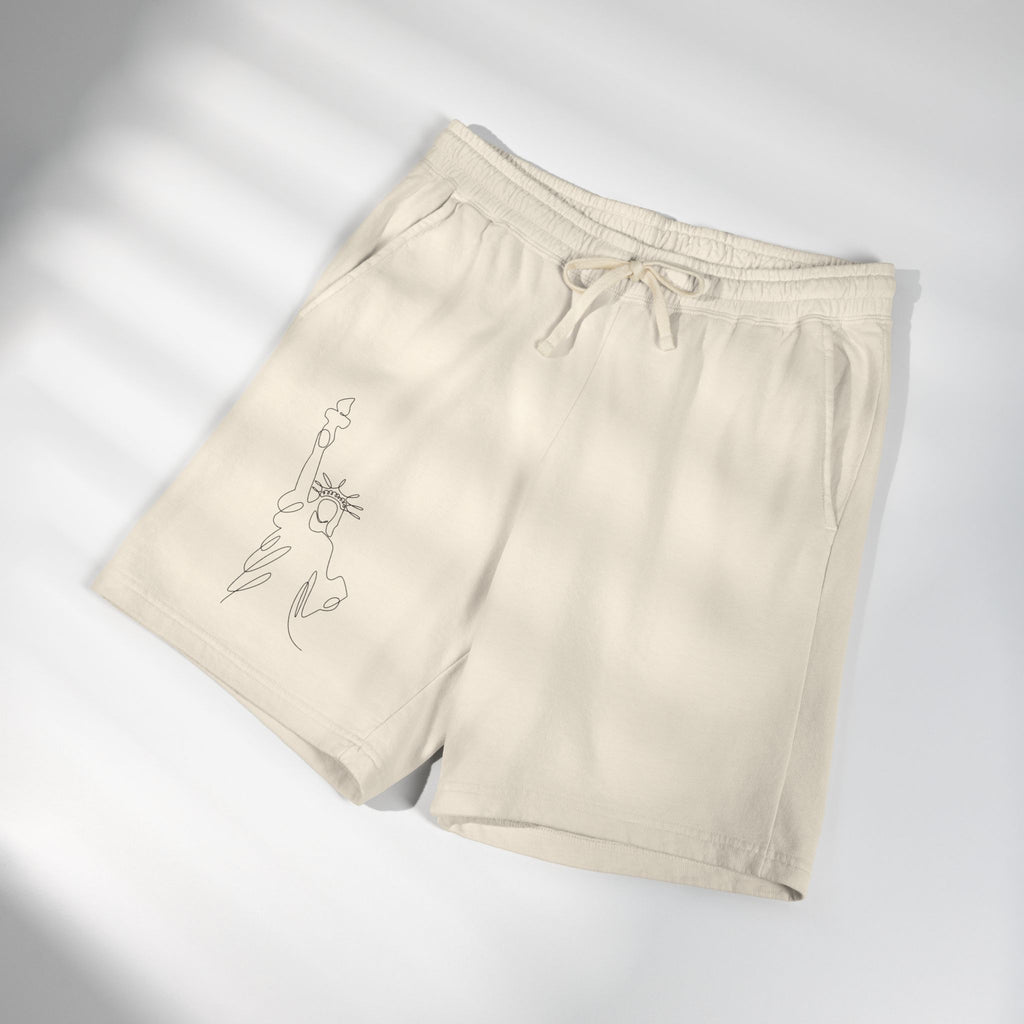 Lightweight Fleece Sweat Shorts — Minimal Statue of Liberty Line Art