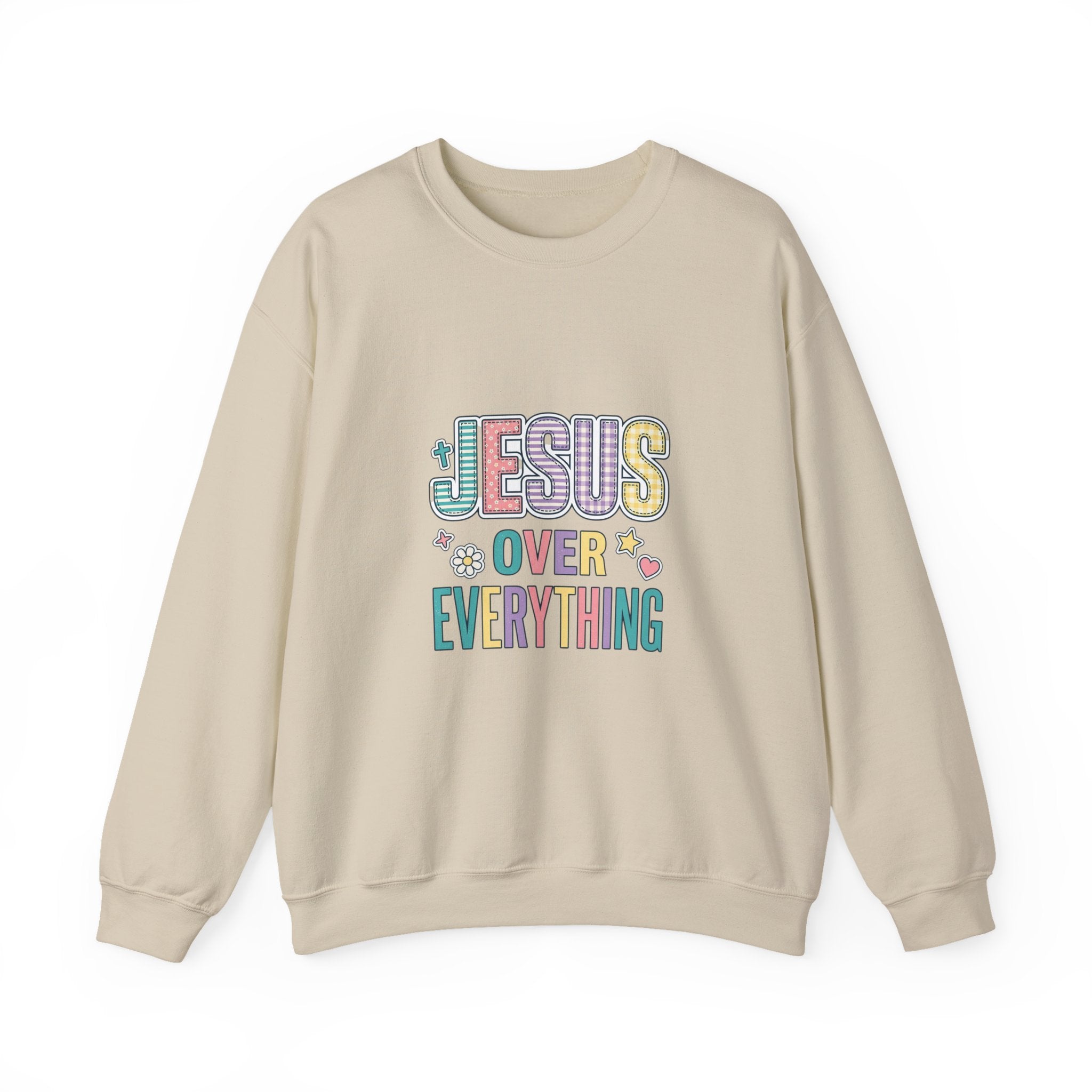 Jesus Over Everything Sweatshirt | Christian, Rainbow Scripture Graphic
