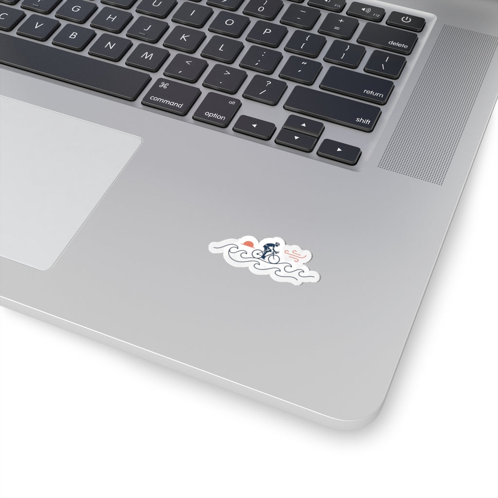Coastal Cyclist Wave Sticker | Cycling Tour de France Vibes, Kiss-Cut