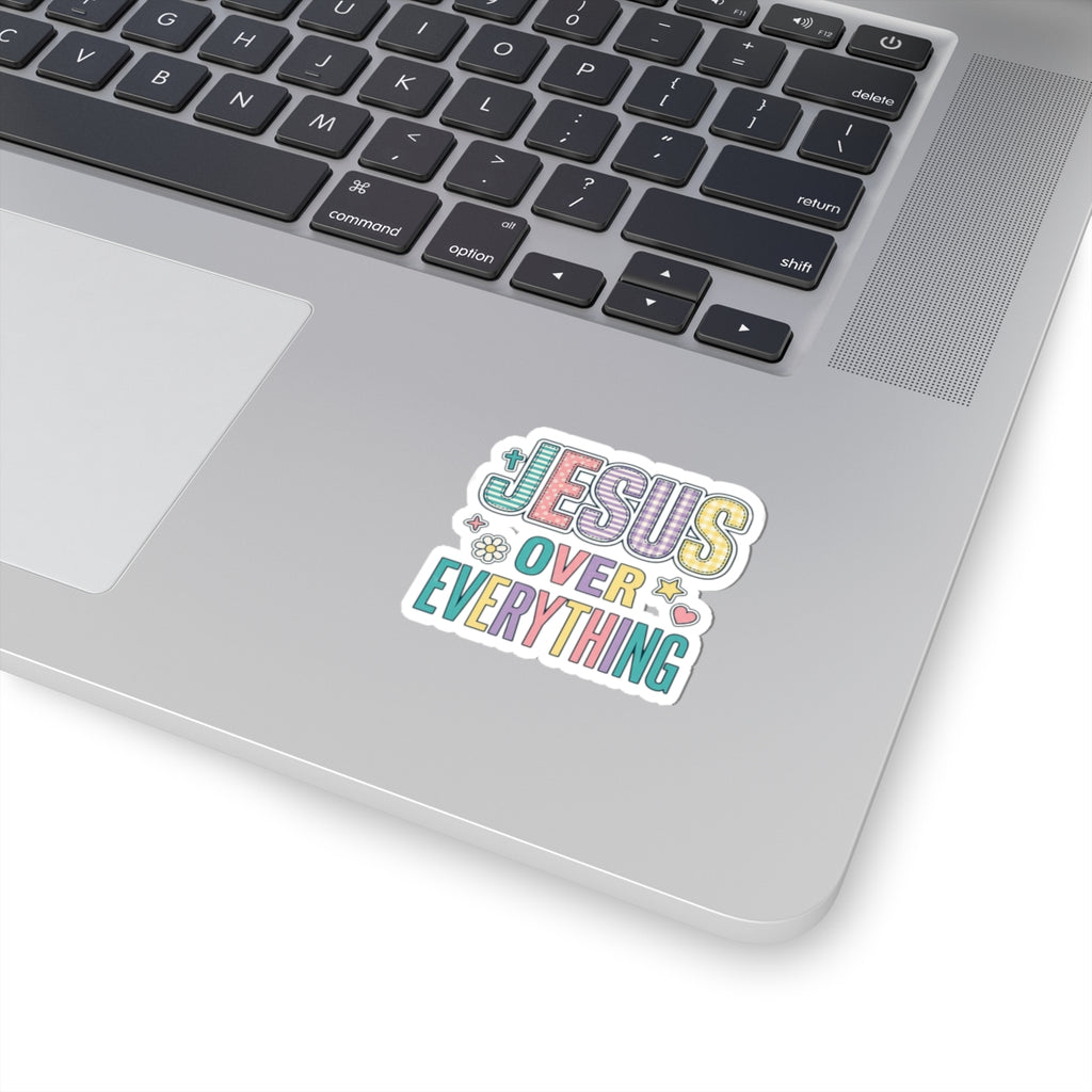 Jesus Over Everything Kiss-Cut Sticker | Christian Faith Rainbow Scripture Sticker
