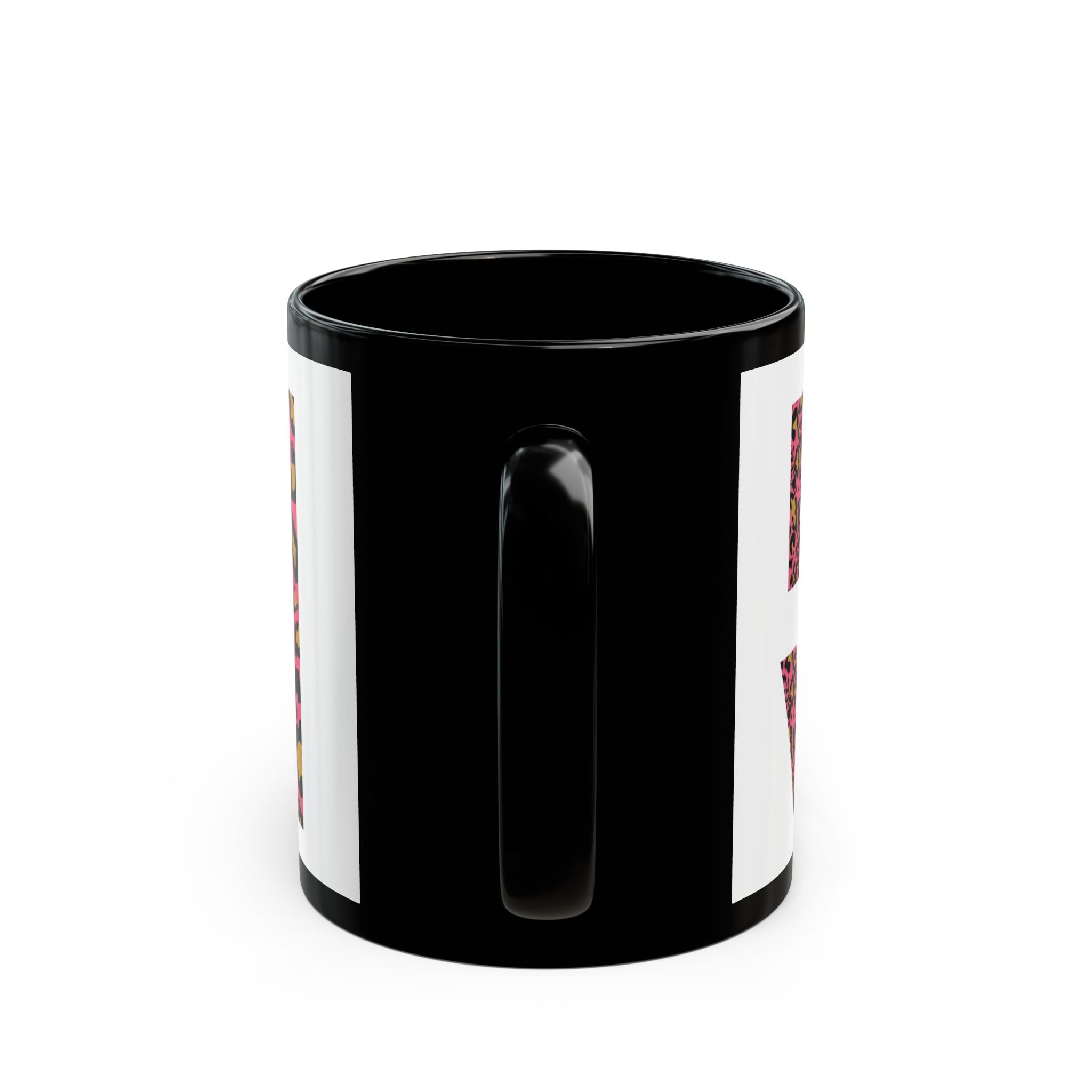Leopard Love Black Ceramic Mug — Pink Leopard Print Coffee Cup (11oz & 15oz)