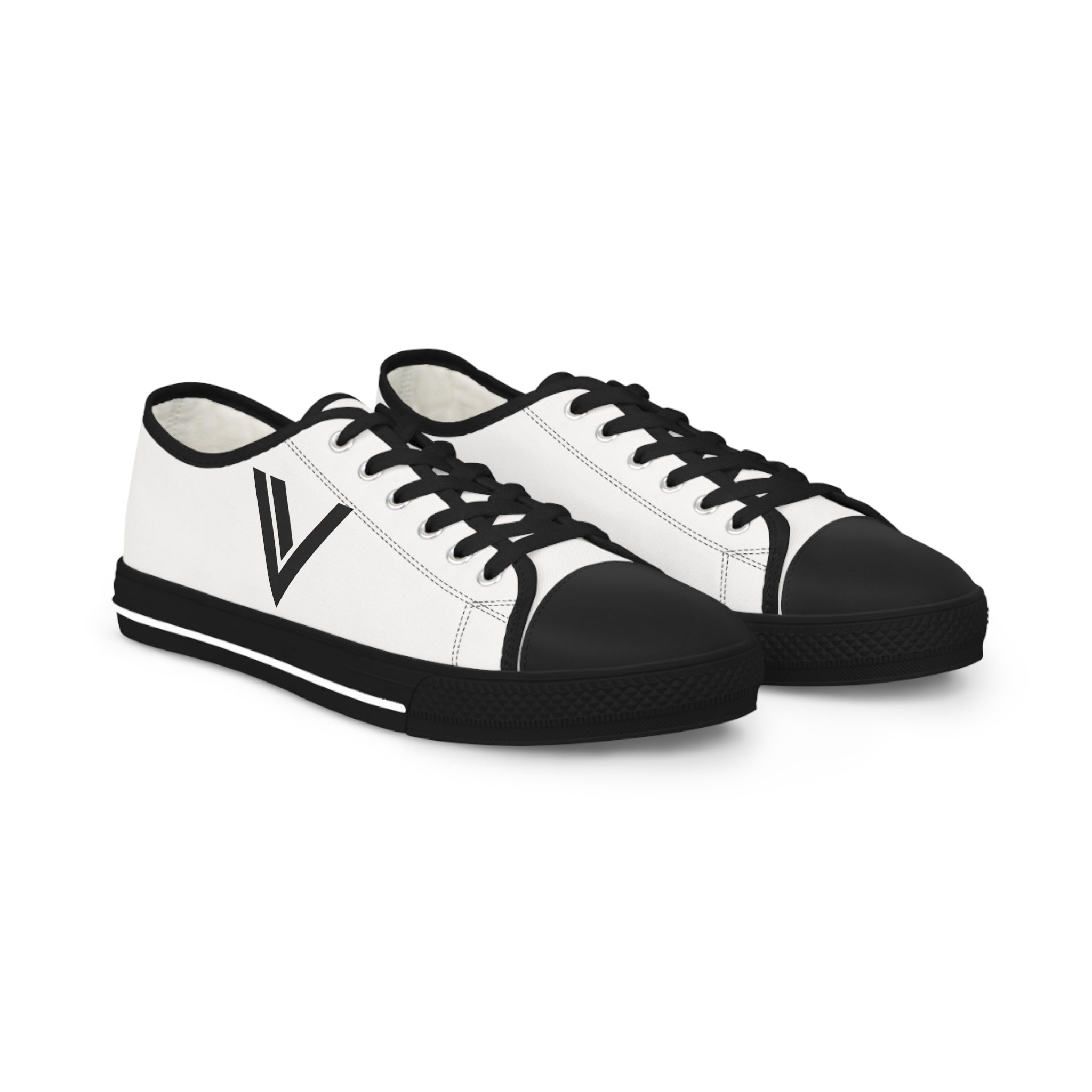 Men's White Low Top Sneakers — Minimal Black Chevron Canvas Shoes