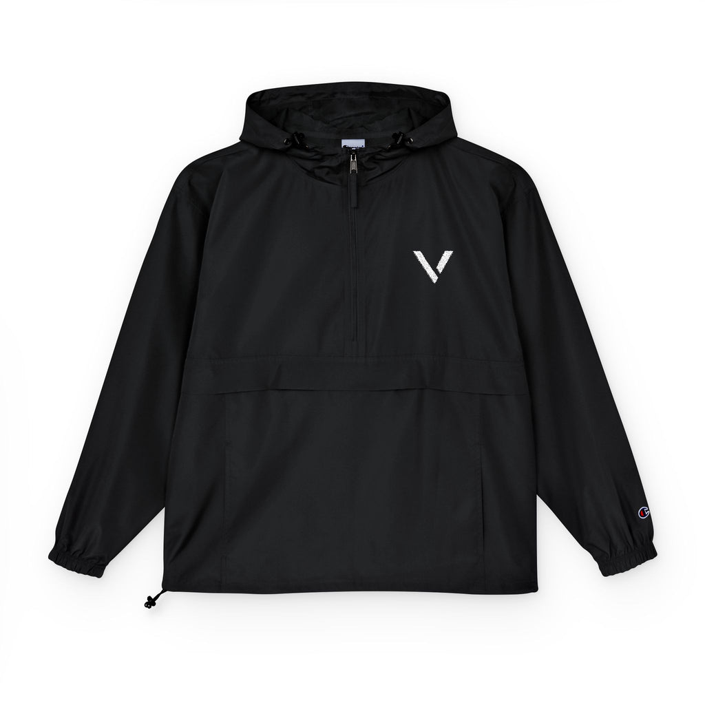 Packable Anorak Jacket - Lightweight Grey Windbreaker with Small White V Logo