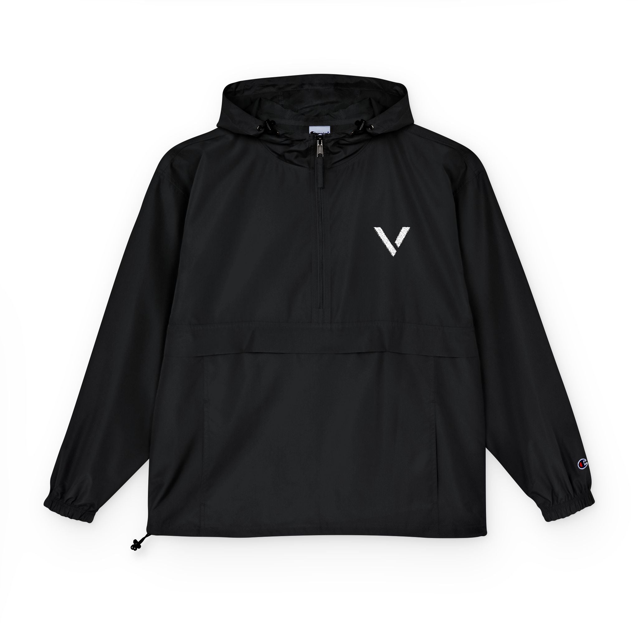 Packable Anorak Jacket - Lightweight Grey Windbreaker with Small White V Logo