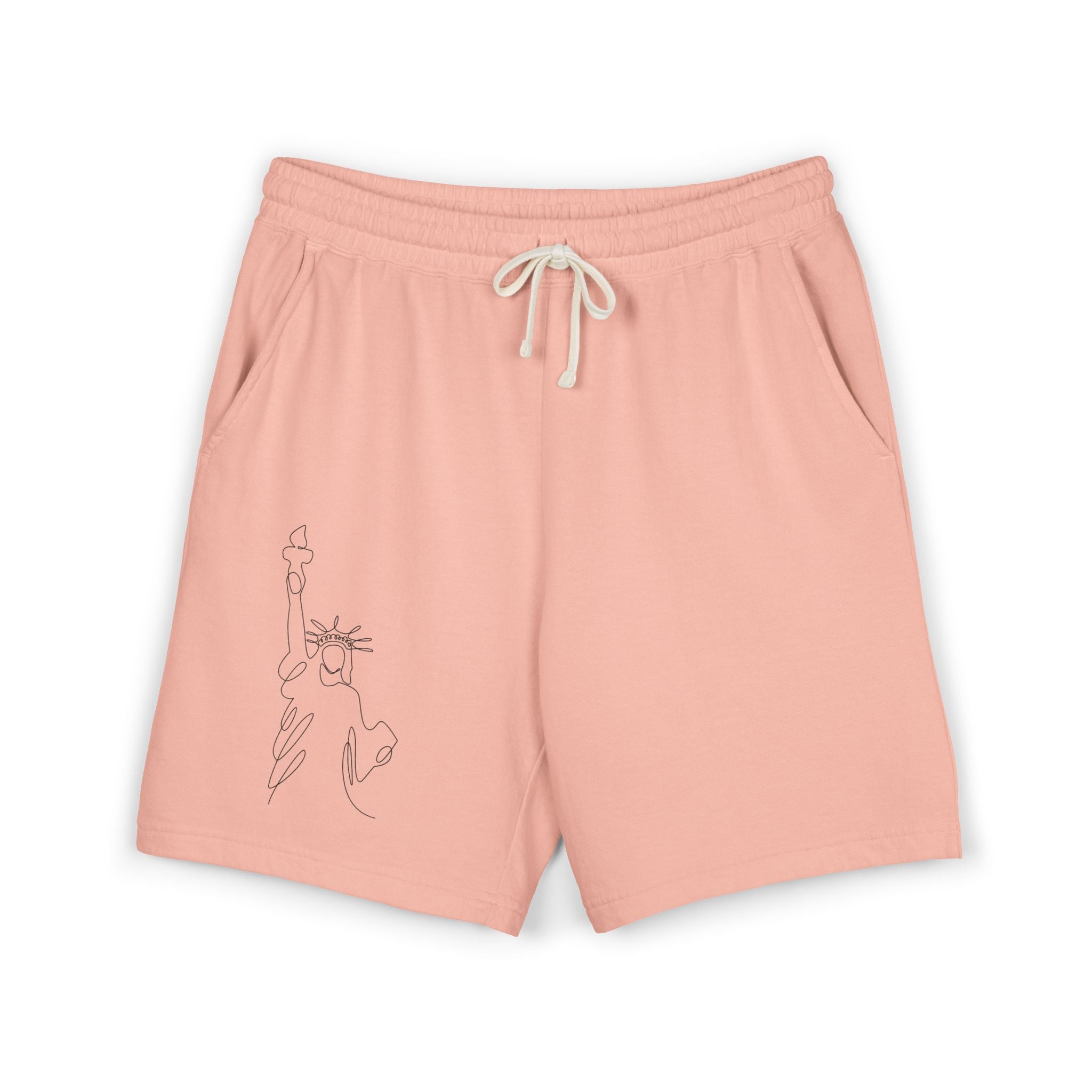 Lightweight Fleece Sweat Shorts — Minimal Statue of Liberty Line Art