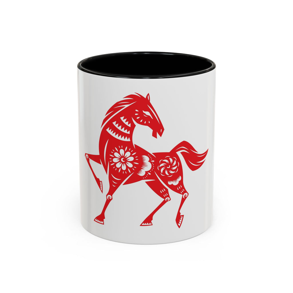 Chinese Paper-Cut Horse Accent Coffee Mug — Red Lunar New Year Design (11/15oz)