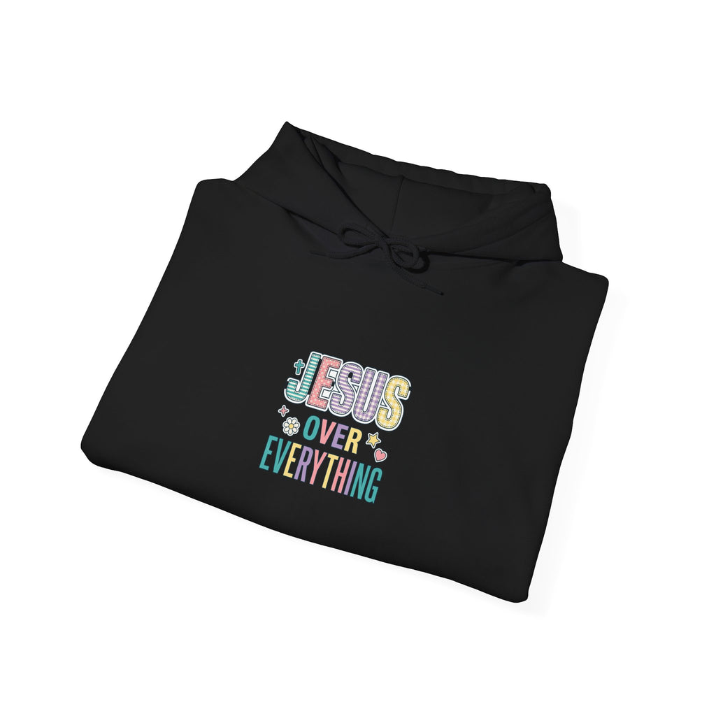 Jesus Over Everything Hoodie | Rainbow Mixed-Font Christian Faith