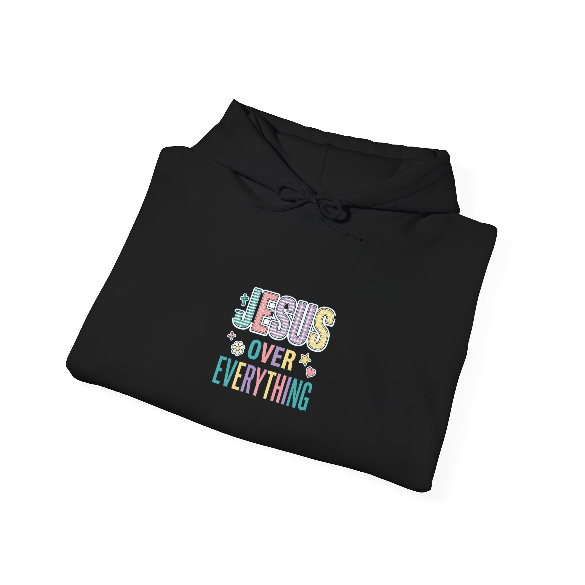 Jesus Over Everything Hoodie | Rainbow Mixed-Font Christian Faith