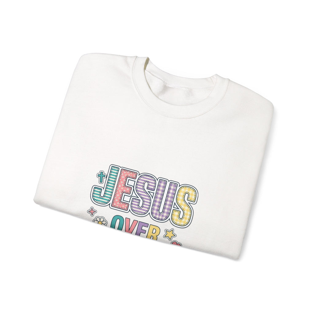 Jesus Over Everything Sweatshirt | Christian, Rainbow Scripture Graphic