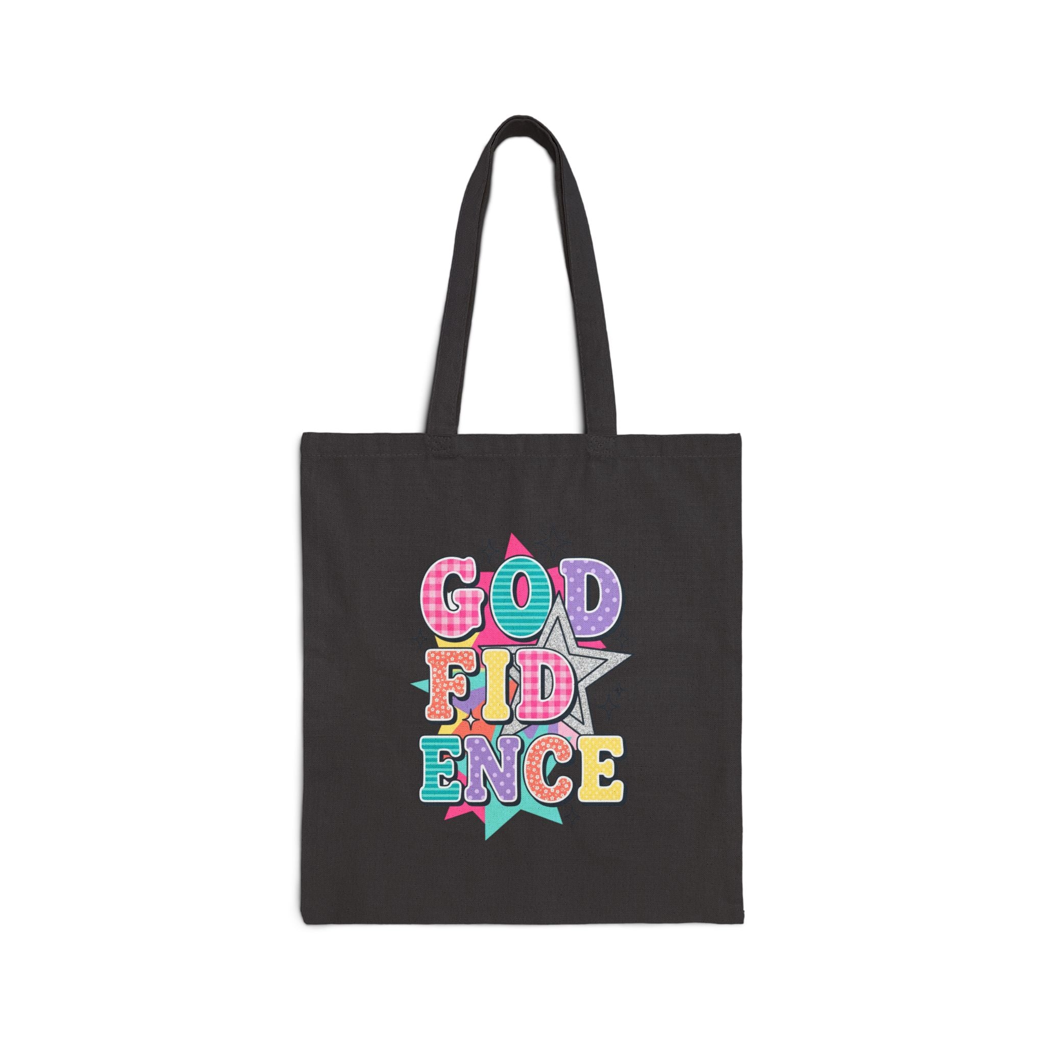 Godfidence Tote | Christian Rainbow Scripture Quote, Colorful Faith Canvas Tote