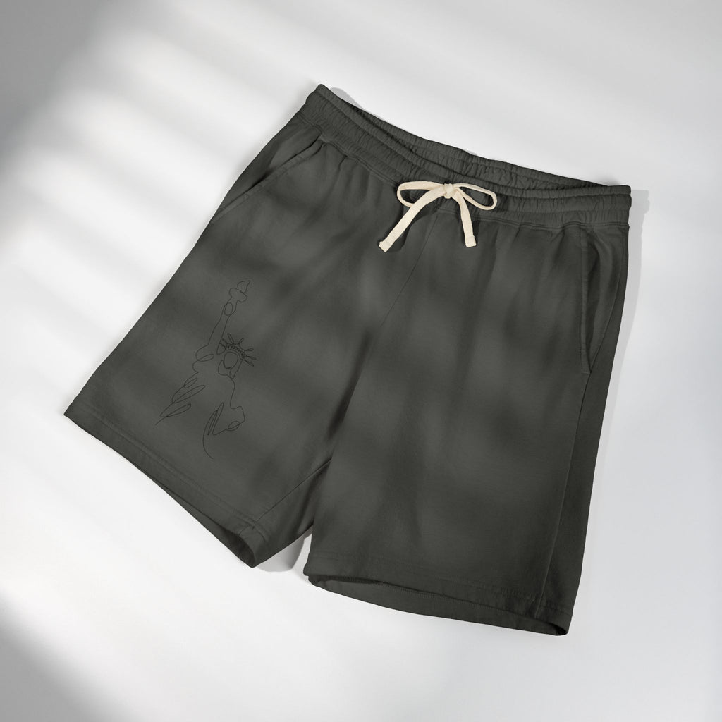 Lightweight Fleece Sweat Shorts — Minimal Statue of Liberty Line Art