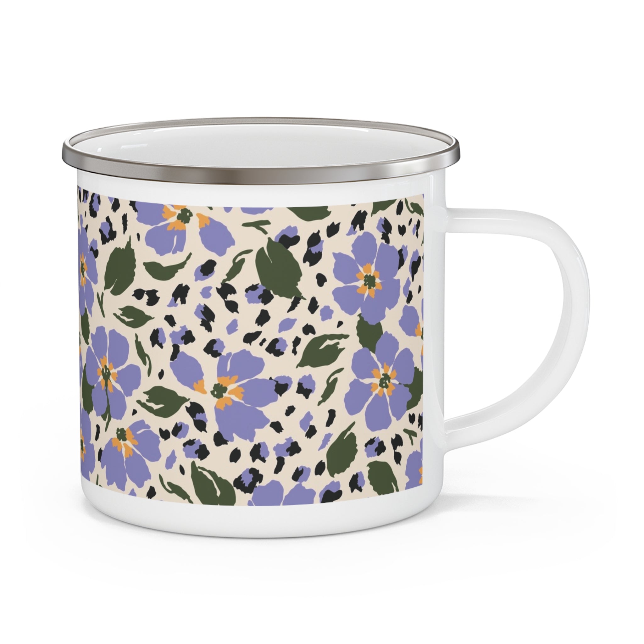 Floral Lavender Camping Mug — Enamel Travel Cup with Purple Wildflower Pattern
