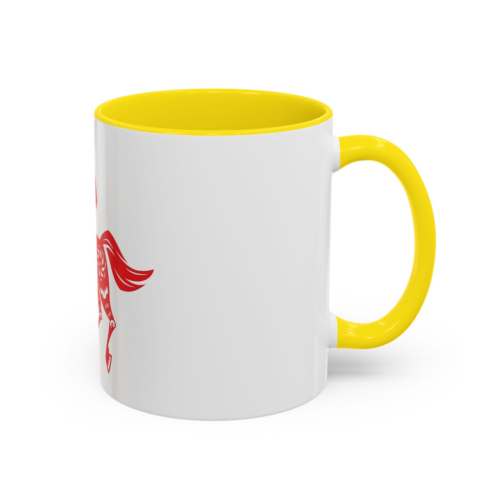 Chinese Paper-Cut Horse Accent Coffee Mug — Red Lunar New Year Design (11/15oz)