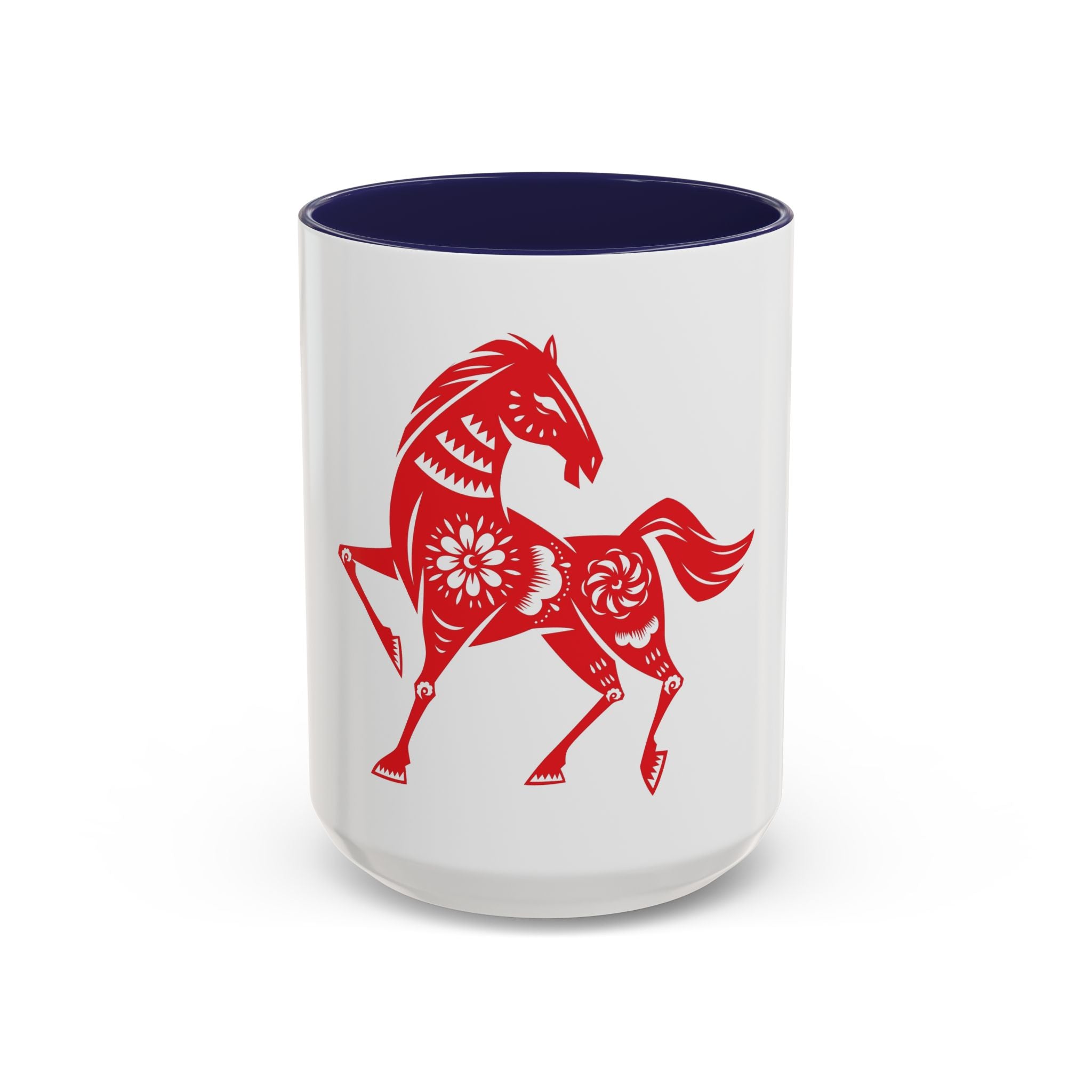 Chinese Paper-Cut Horse Accent Coffee Mug — Red Lunar New Year Design (11/15oz)