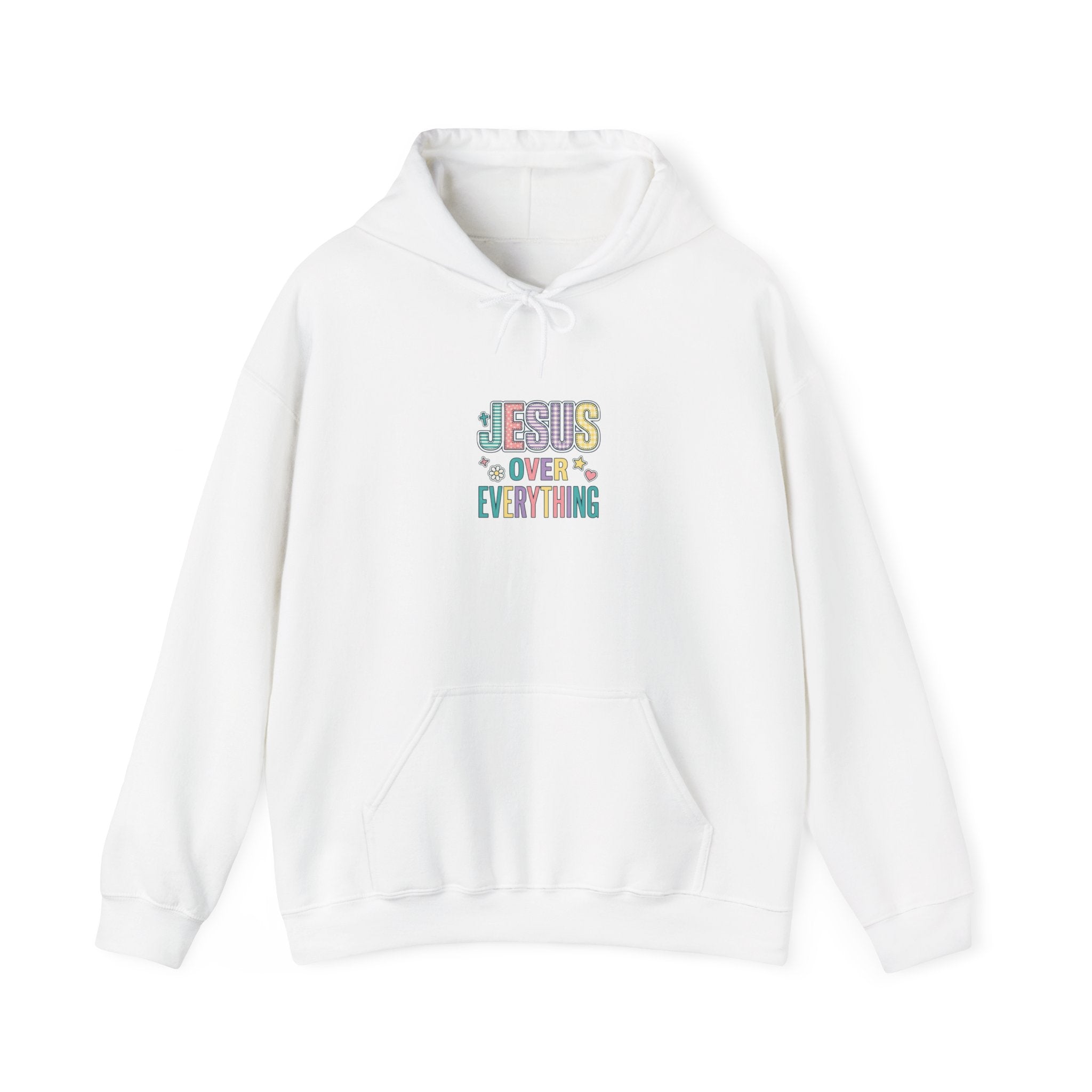 Jesus Over Everything Hoodie | Rainbow Mixed-Font Christian Faith