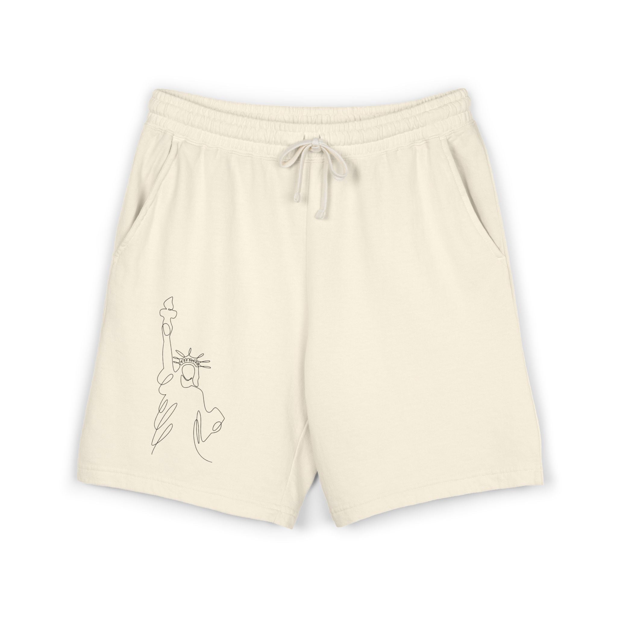 Lightweight Fleece Sweat Shorts — Minimal Statue of Liberty Line Art