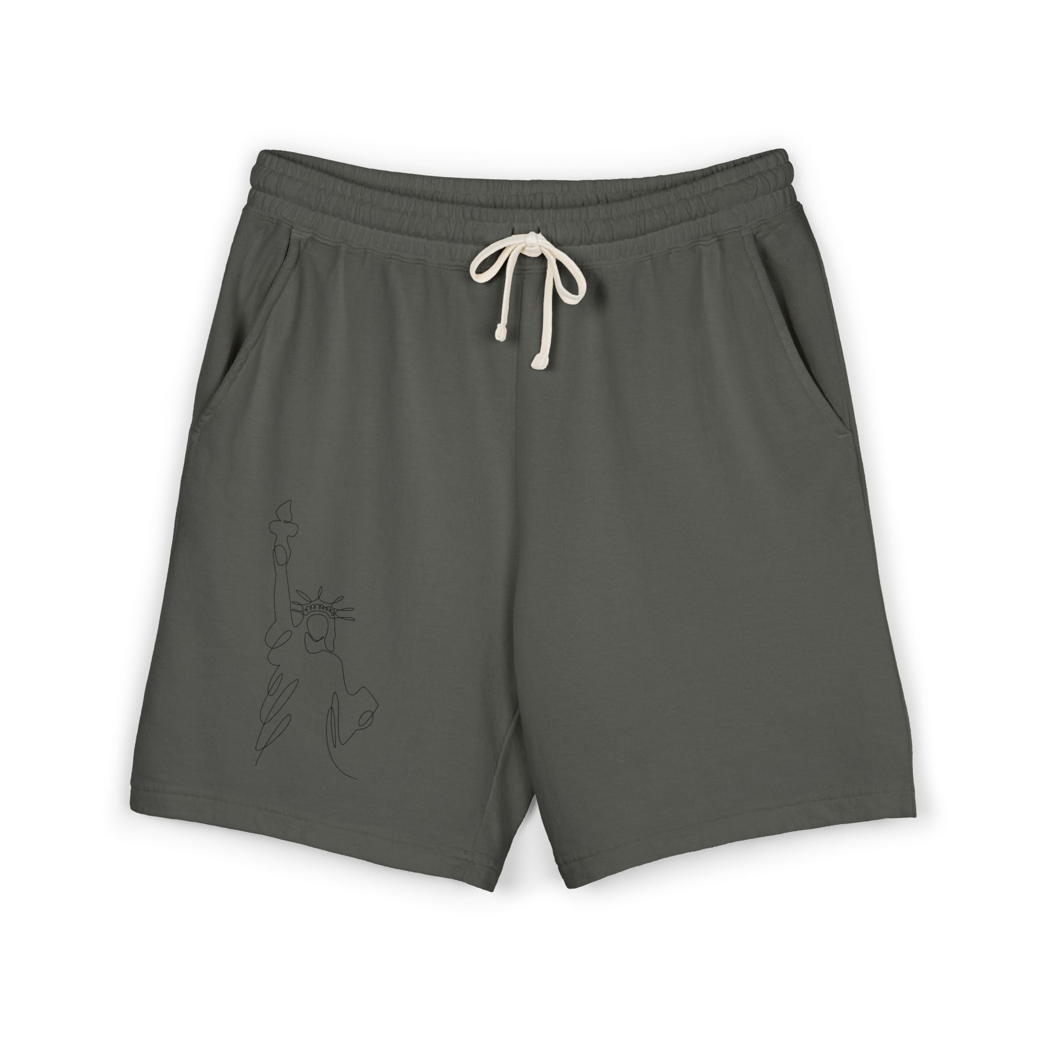 Lightweight Fleece Sweat Shorts — Minimal Statue of Liberty Line Art