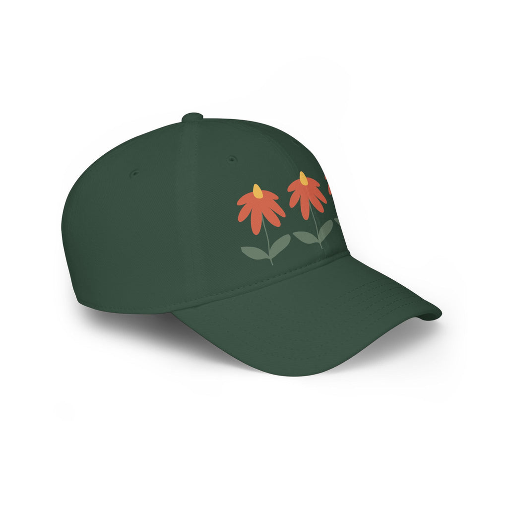 Red Floral Baseball Cap – Trio Flower Design (Low Profile)