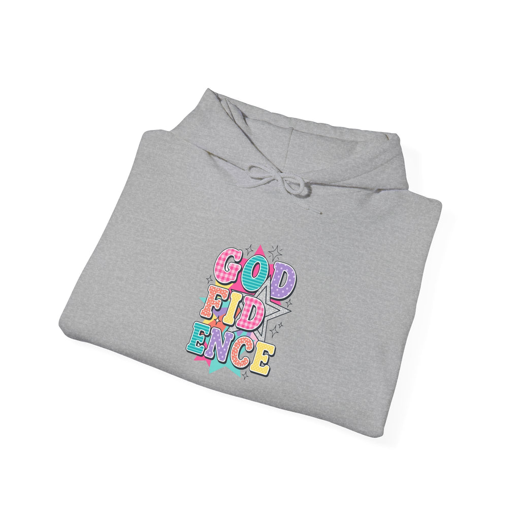 God Confidence hoodie | Christian rainbow scripture style, playful mixed-font