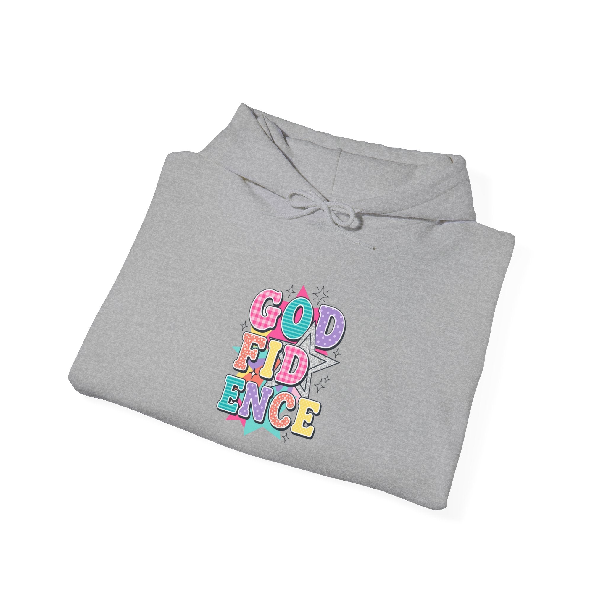 God Confidence hoodie | Christian rainbow scripture style, playful mixed-font