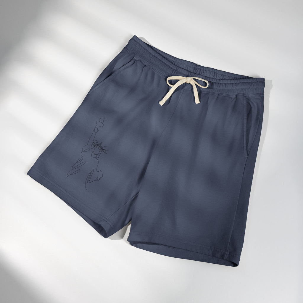 Lightweight Fleece Sweat Shorts — Minimal Statue of Liberty Line Art