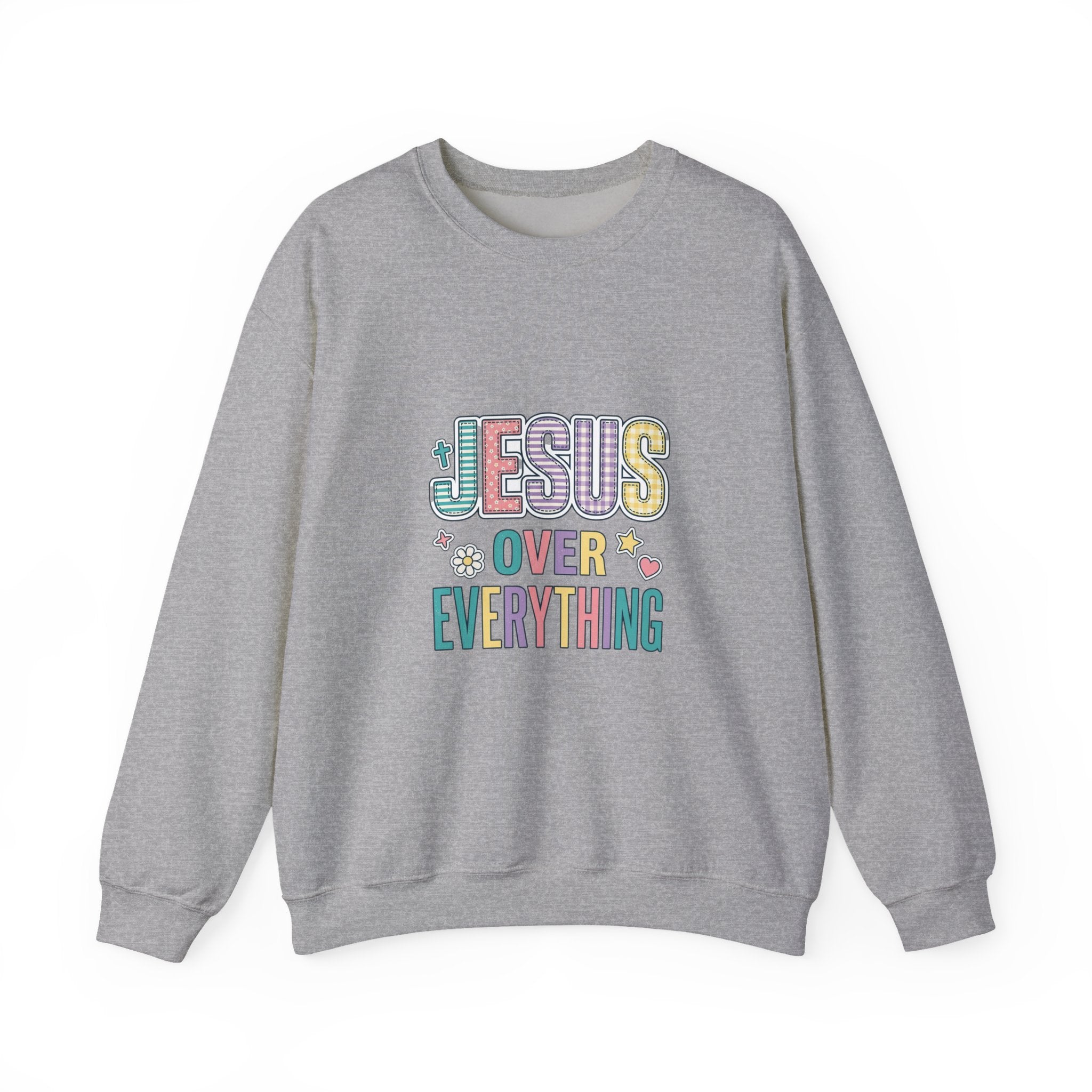Jesus Over Everything Sweatshirt | Christian, Rainbow Scripture Graphic