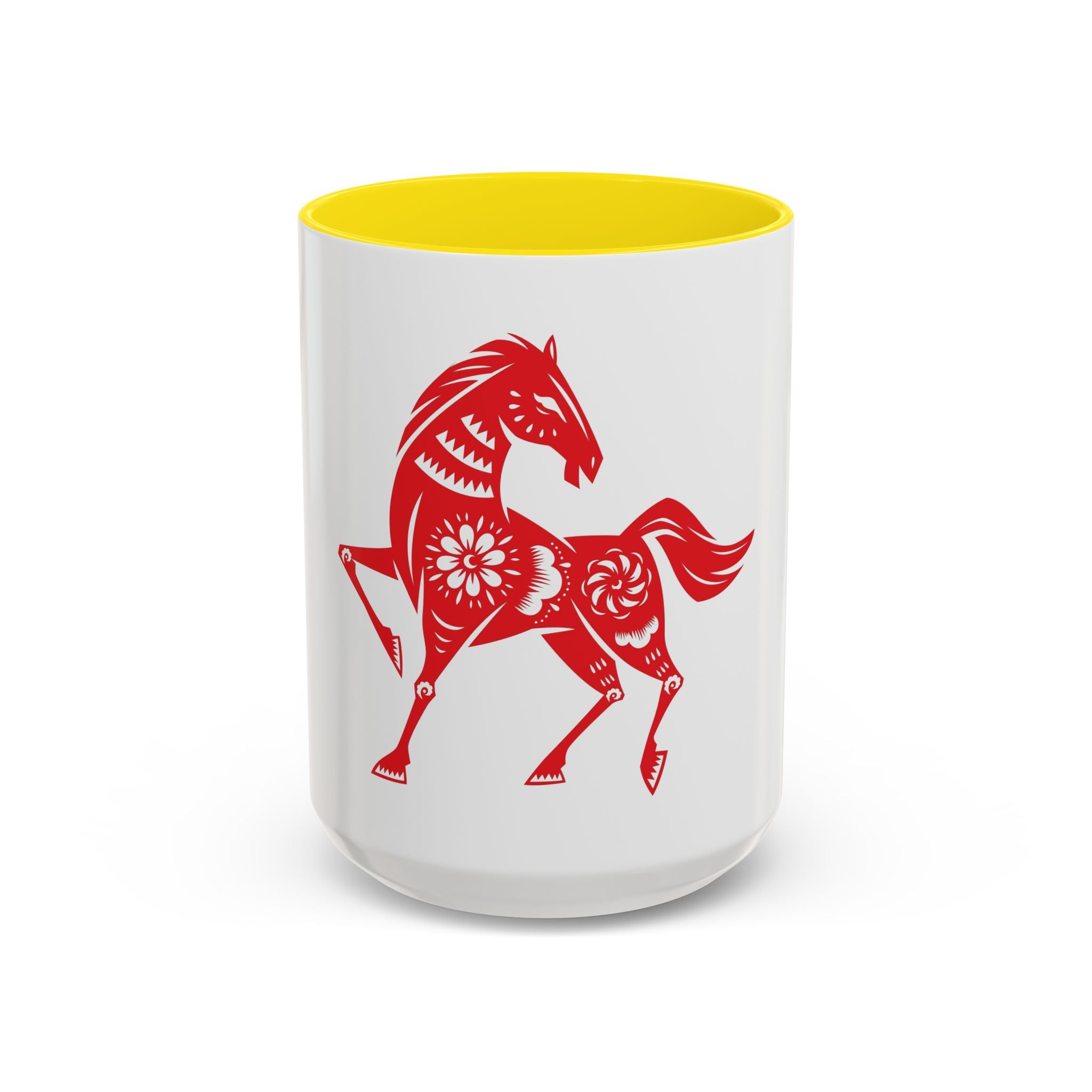 Chinese Paper-Cut Horse Accent Coffee Mug — Red Lunar New Year Design (11/15oz)