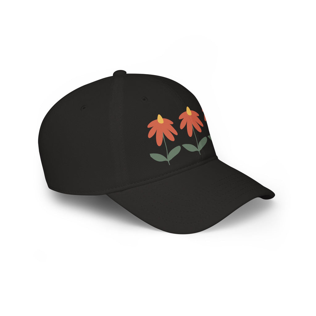 Red Floral Baseball Cap – Trio Flower Design (Low Profile)