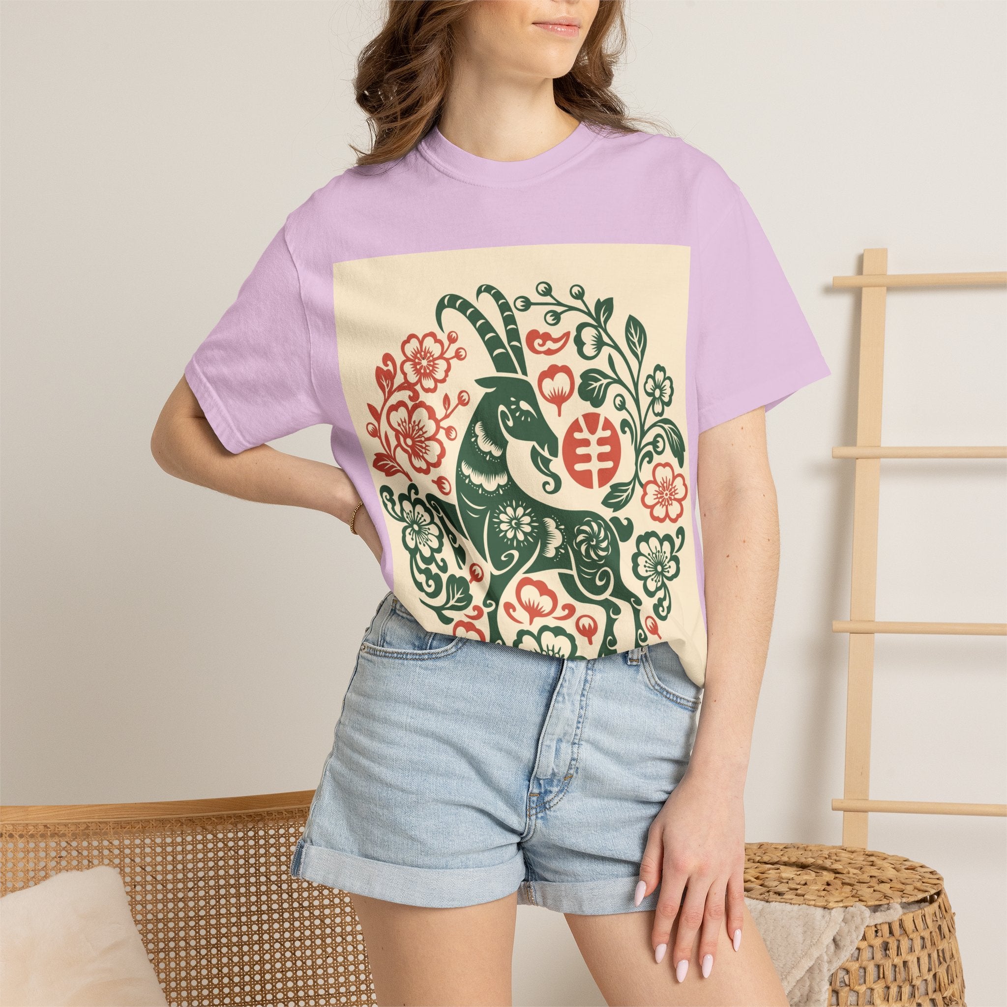 T-Shirt — Floral Zodiac Rabbit Print (Chinese Year of the Rabbit, Botanical Folk Art)