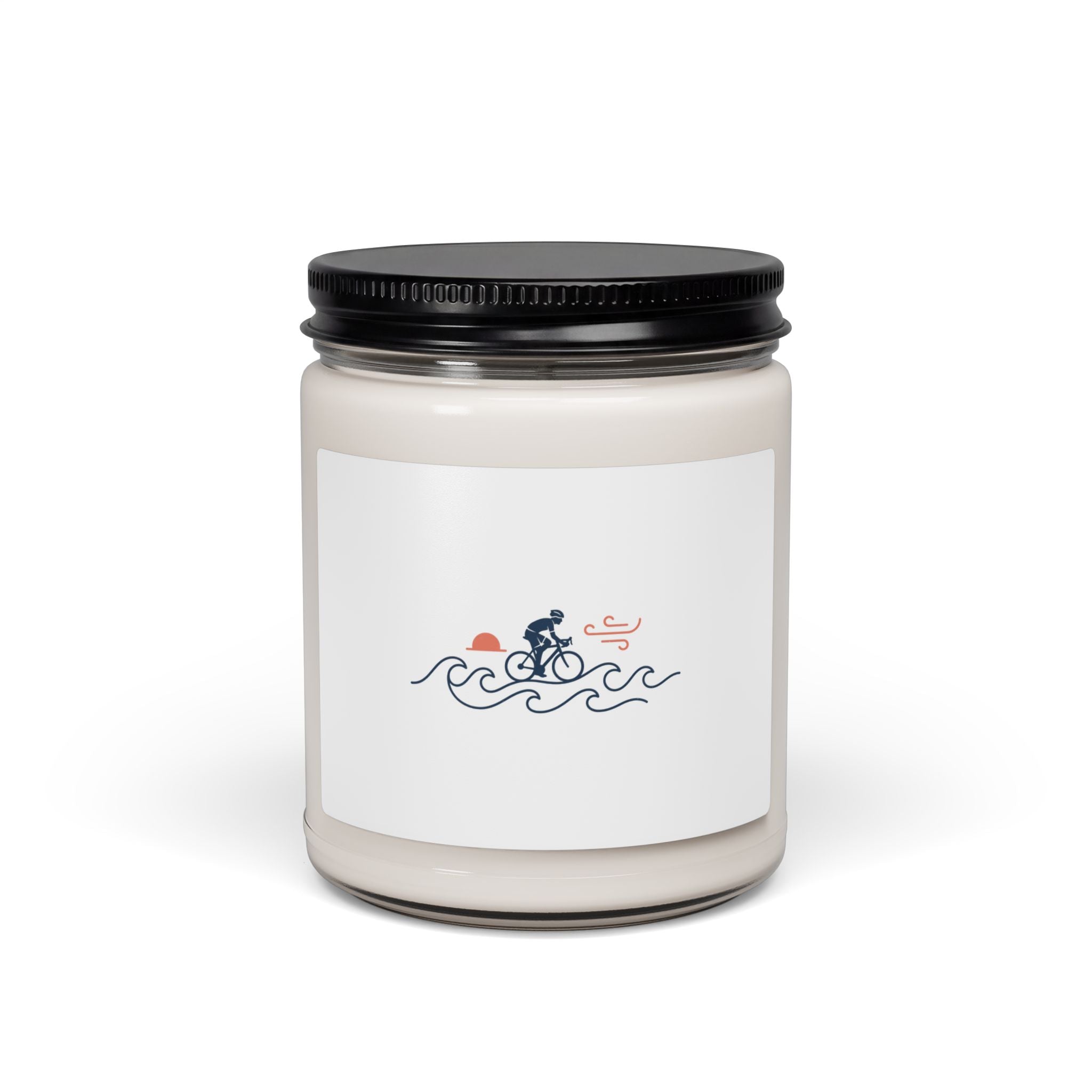 Coastal Cycling Illustration Candle | Soy Candle, Bike Rider Wave Design