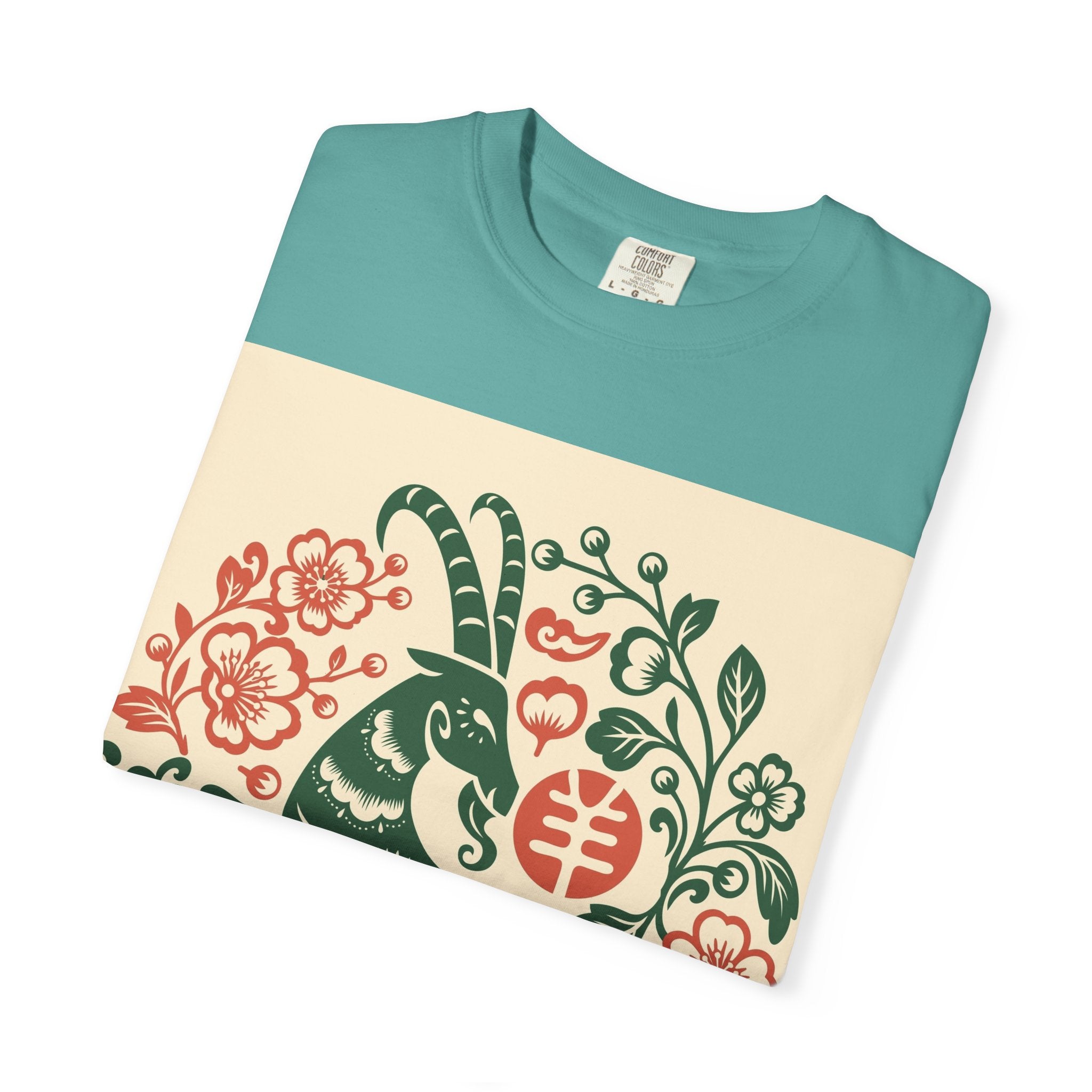 T-Shirt — Floral Zodiac Rabbit Print (Chinese Year of the Rabbit, Botanical Folk Art)