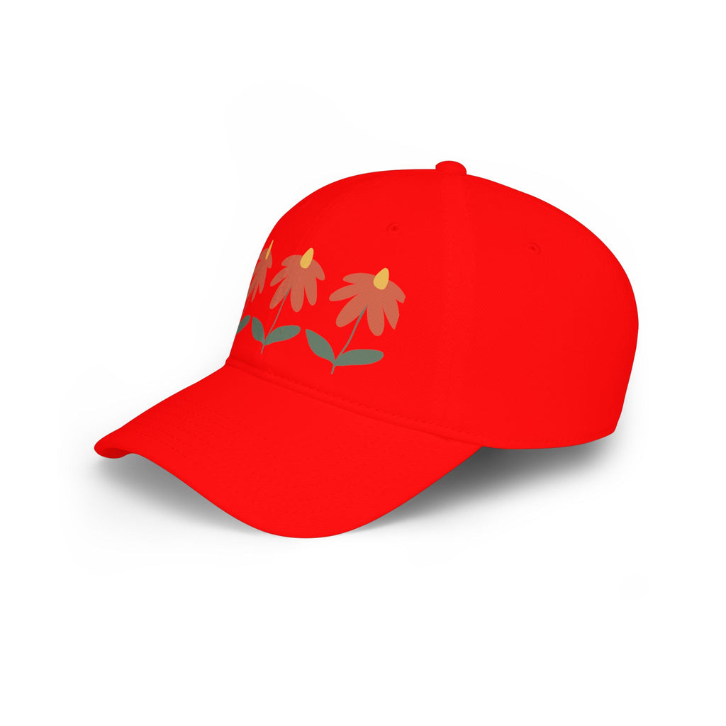 Red Floral Baseball Cap – Trio Flower Design (Low Profile)