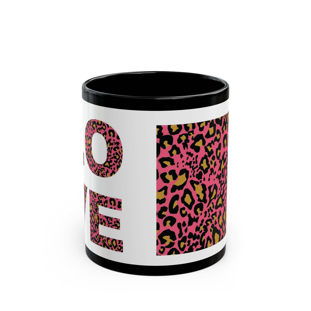 Leopard Love Black Ceramic Mug — Pink Leopard Print Coffee Cup (11oz & 15oz)