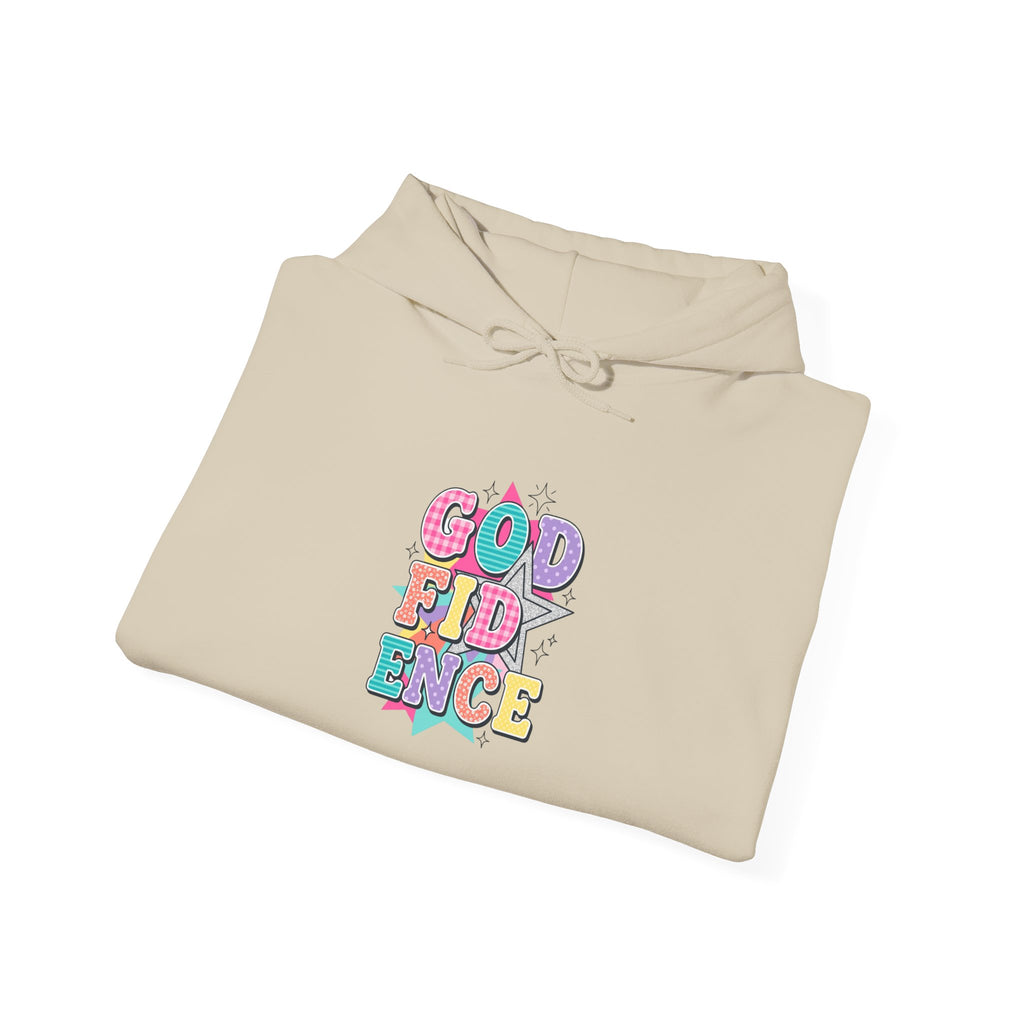 God Confidence hoodie | Christian rainbow scripture style, playful mixed-font