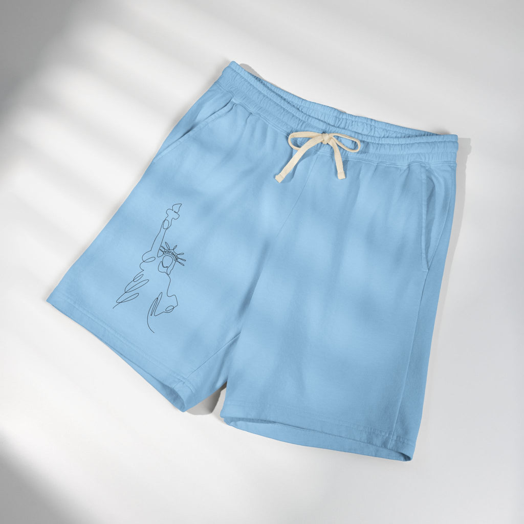 Lightweight Fleece Sweat Shorts — Minimal Statue of Liberty Line Art