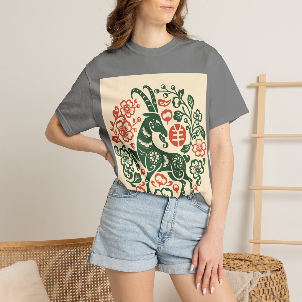T-Shirt — Floral Zodiac Rabbit Print (Chinese Year of the Rabbit, Botanical Folk Art)